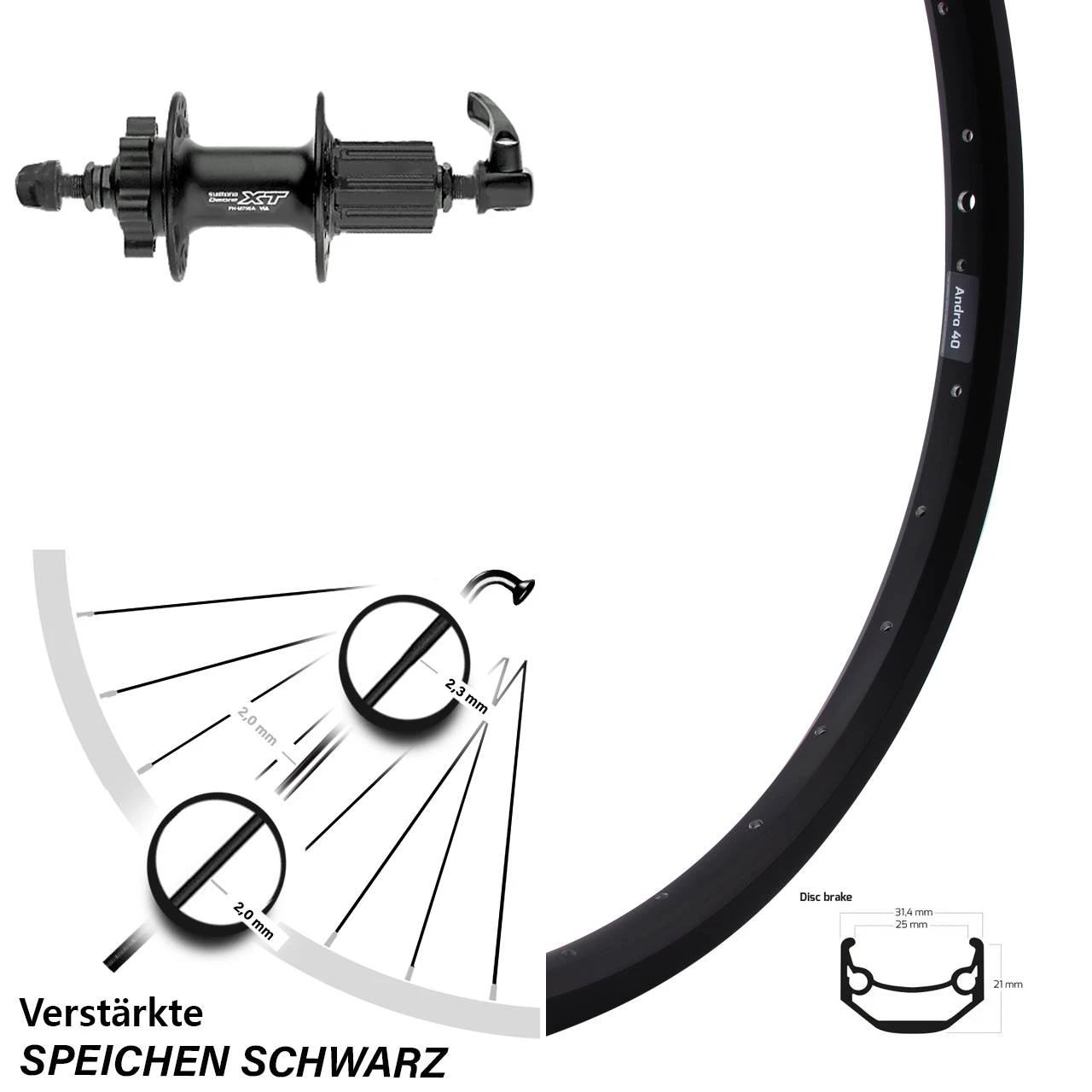 26 Zoll Ryde Andra 40 Disc Hinterrad Mit 6-Loch Shimano XT 3 26 Zoll Ryde Andra 40 Disc Hinterrad Mit 6-Loch Shimano XT