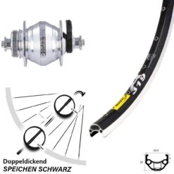 28 Zoll Vorderrad Mavic A 319 Mit Nabendynamo Shutter PL-8 Schwarz