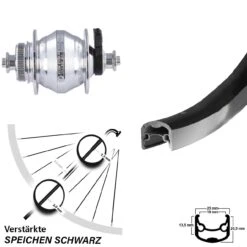 28 Zoll Vorderrad Ryde Andra 30 Mit Nabendynamo Shutter PL-8 Schwarz