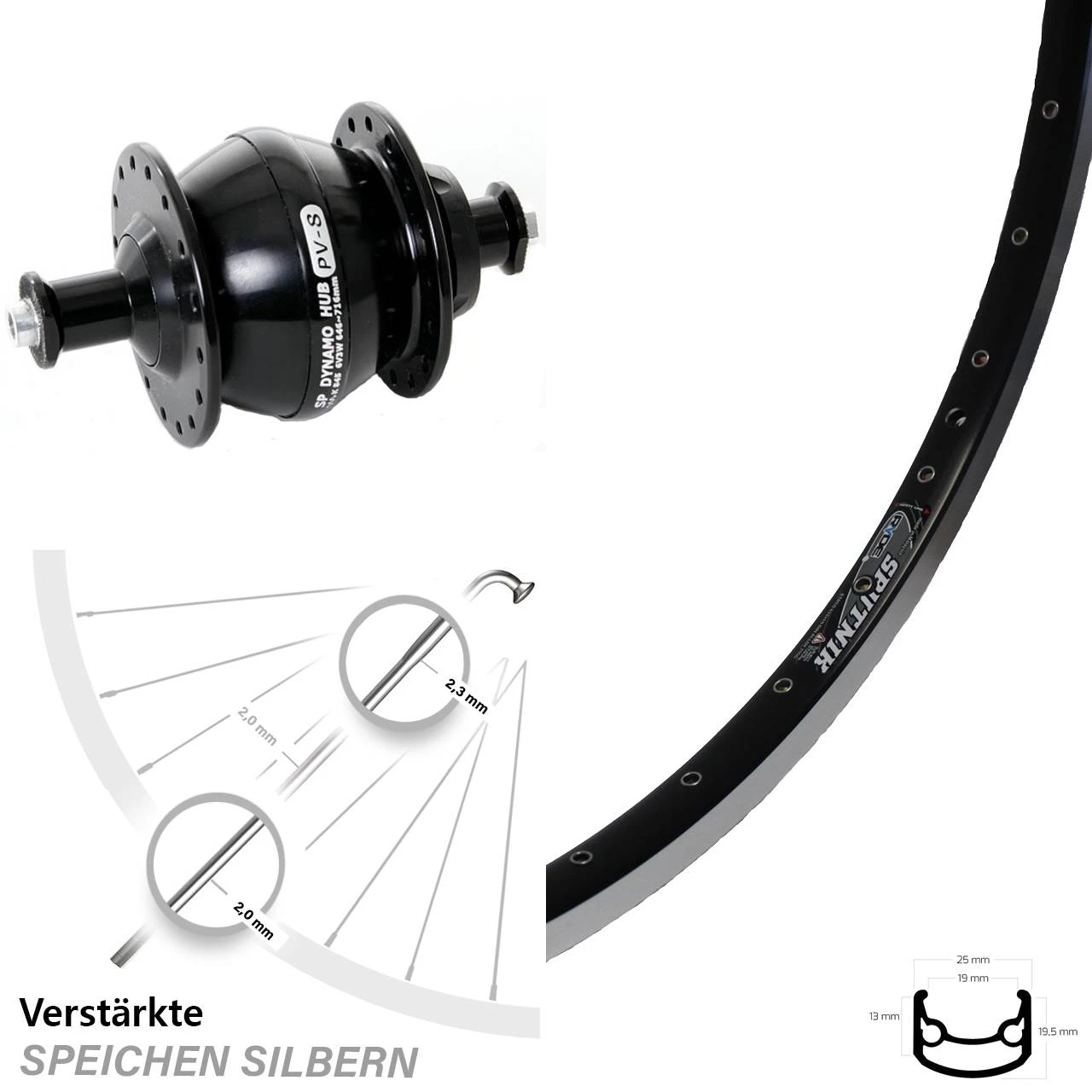 28 Zoll Vorderrad Ryde Sputnik Schwarz Shutter PV8 Nabendynamo 3 28 Zoll Vorderrad Ryde Sputnik Schwarz Shutter PV8 Nabendynamo