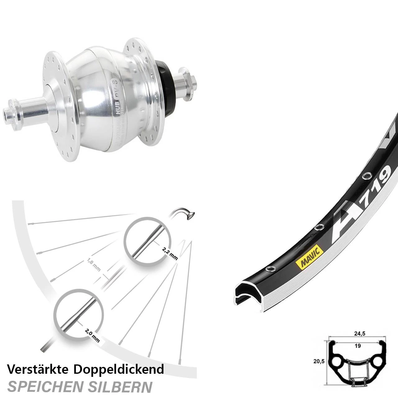Vorderrad Shutter PV8 Nabendynamo Mavic A 719 28 Zoll Schwarz 3 Vorderrad Shutter PV8 Nabendynamo Mavic A 719 28 Zoll Schwarz