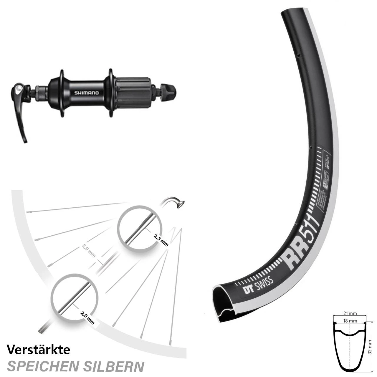 Dt-swiss Rennrad Hinterrad DT Swiss RR-511 Shimano RS400 3 Dt-swiss Rennrad Hinterrad DT Swiss RR-511 Shimano RS400