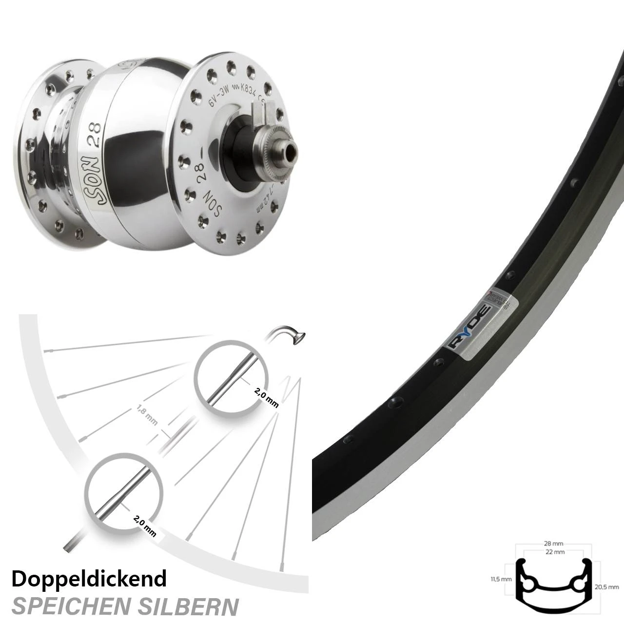 Fahrrad Vorderrad 28 Zoll Ryde Andra 35 Schwarz Son 28 Poliert 3 Fahrrad Vorderrad 28 Zoll Ryde Andra 35 Schwarz Son 28 Poliert