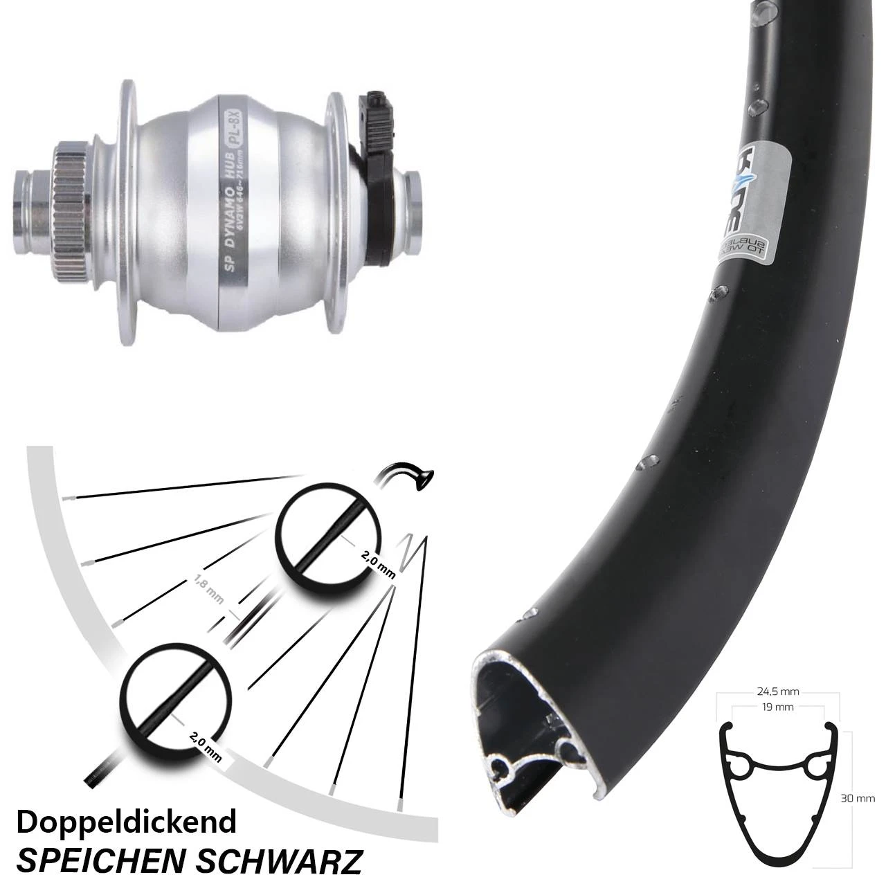 Shutter PL8XM Nabendynamo Ryde Dutch 19 Scheibenbrems-Fahrrad-Laufrad 28 Zoll 3 Shutter PL8XM Nabendynamo Ryde Dutch 19 Scheibenbrems-Fahrrad-Laufrad 28 Zoll