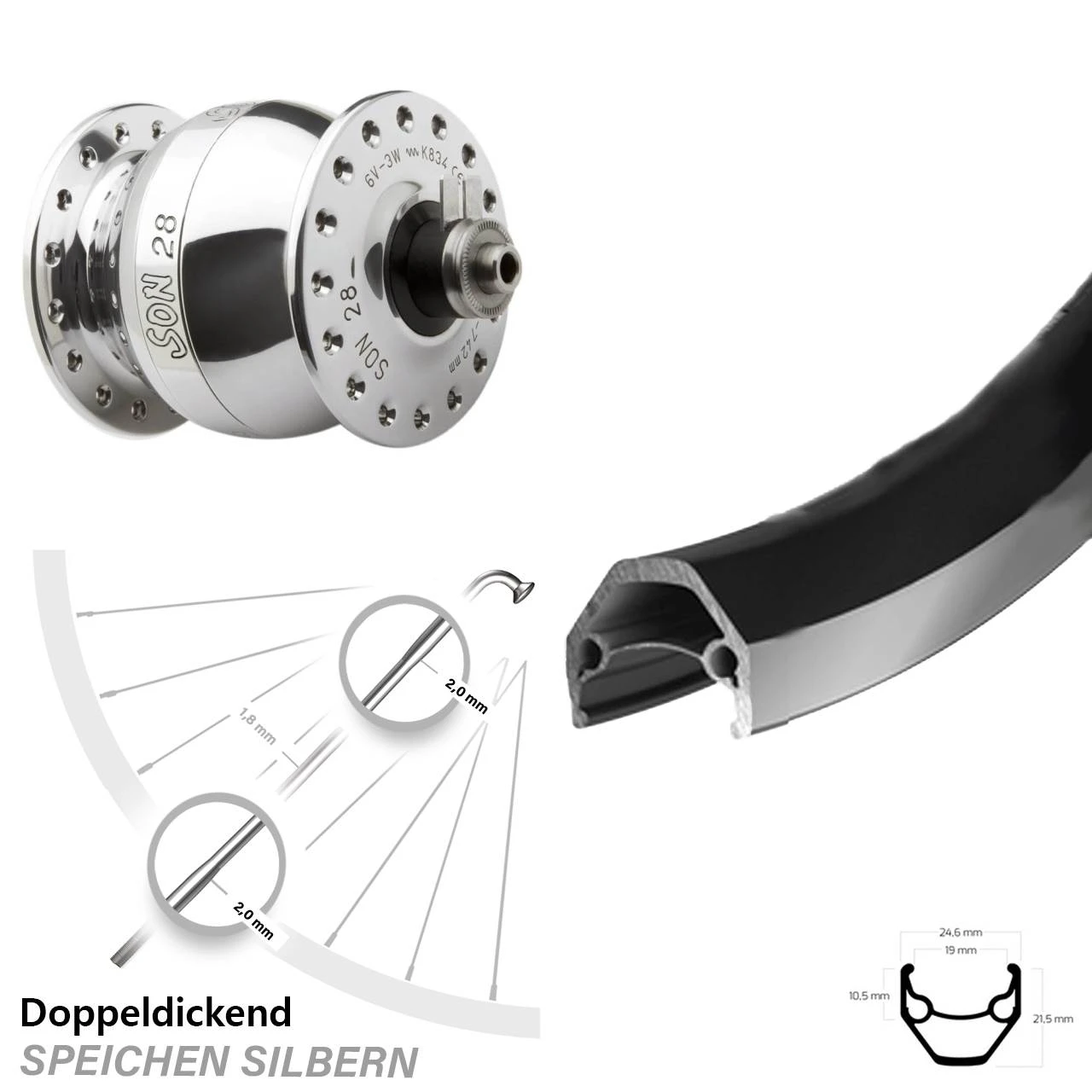 28 Zoll Fahrrad Nabendynamolaufrad Ryde ZAC 2000 Son 28 Silbern 3 28 Zoll Fahrrad Nabendynamolaufrad Ryde ZAC 2000 Son 28 Silbern