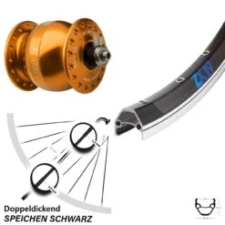 28 Zoll Vorderes Rad Mit Nabendynamo Exal ZX19 Son 28 Orange