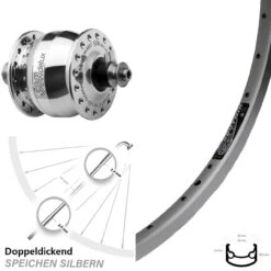 28 Zoll Vorderrad Mit Nabendynamo Ryde Sputnik Son Delux Silbern Poliert
