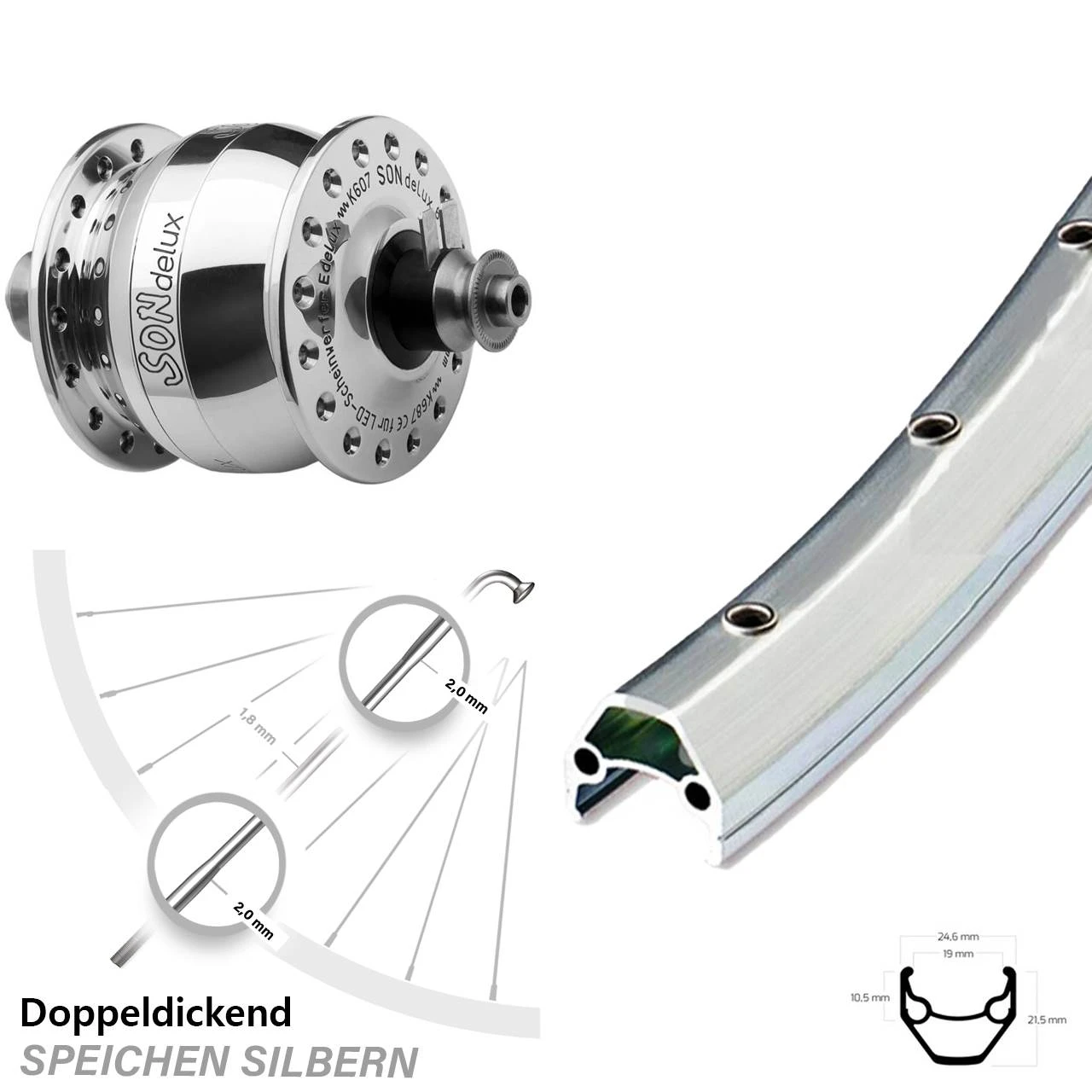 28 Zoll Vorderrad Mit Nabendynamo Son Delux Ryde ZAC 2000 3 28 Zoll Vorderrad Mit Nabendynamo Son Delux Ryde ZAC 2000