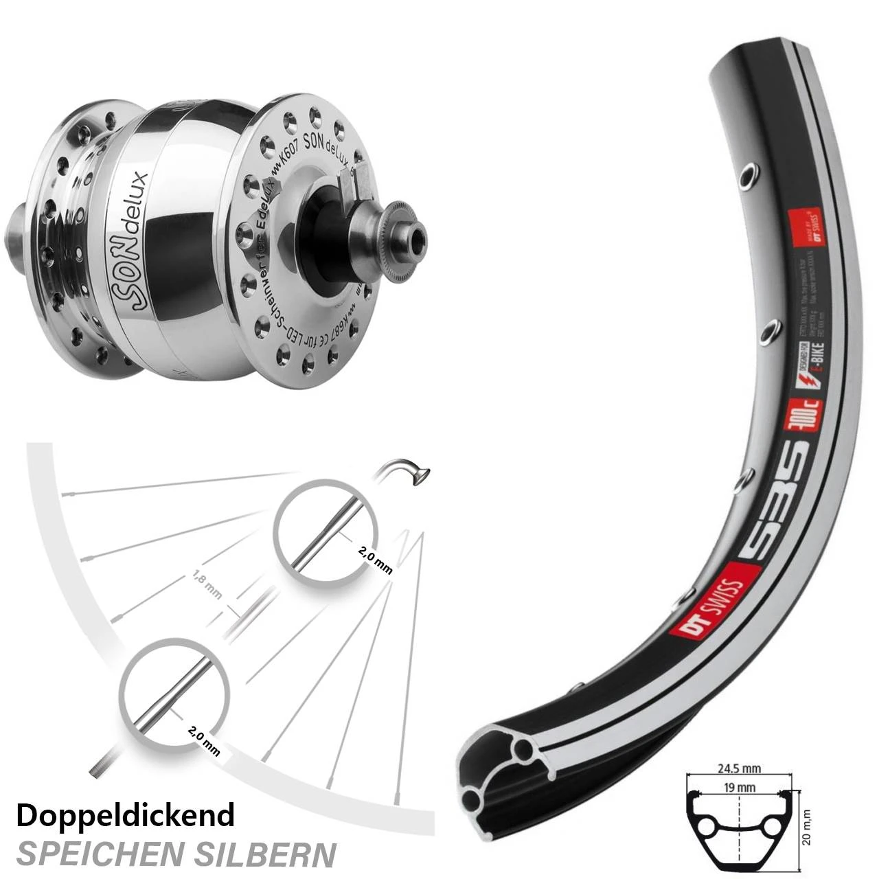 Dt-swiss 26 Zoll Nabendynamo Vorderrad DT Swiss 535 Son Delux 3 Dt-swiss 26 Zoll Nabendynamo Vorderrad DT Swiss 535 Son Delux