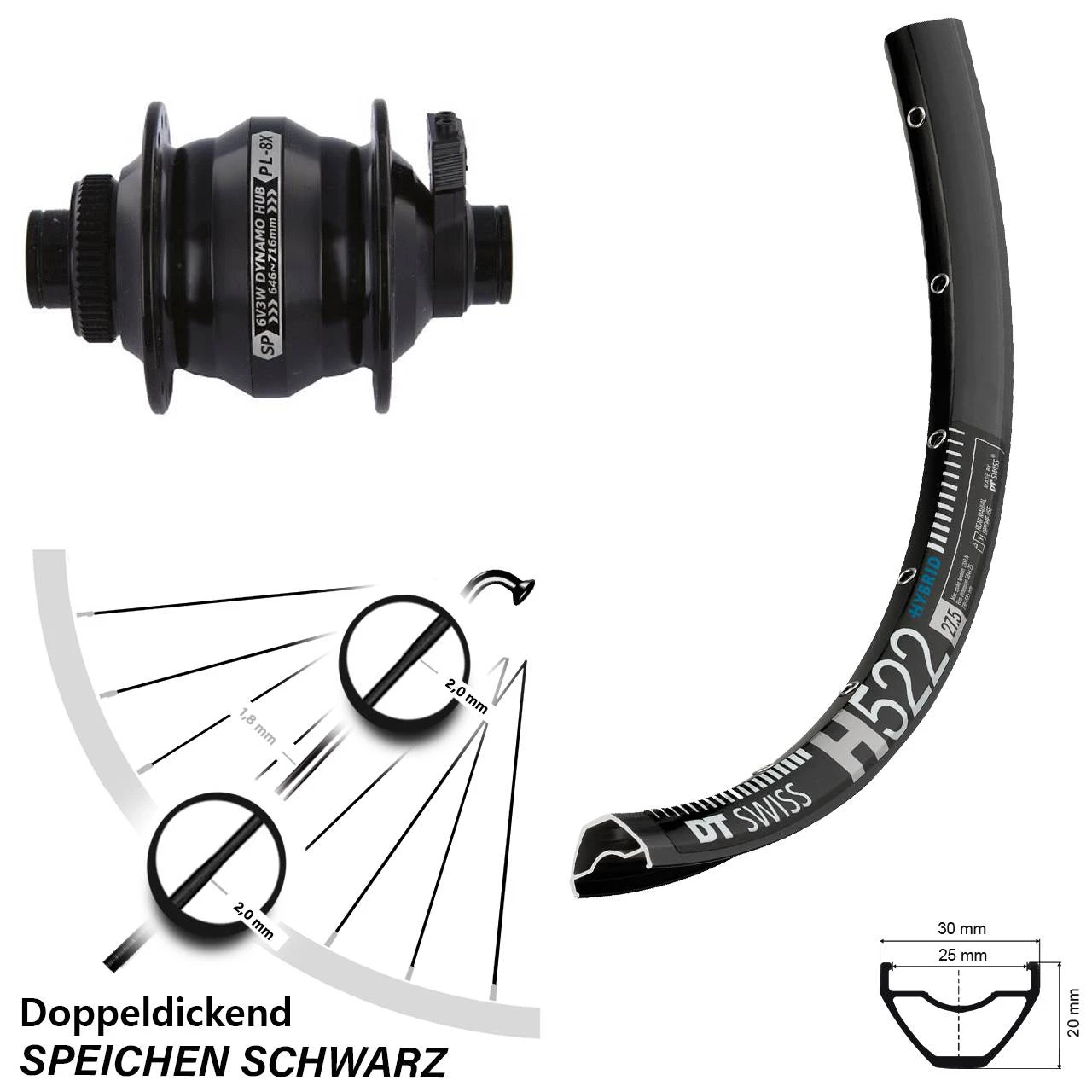 Dt-swiss Vorderes Rad Mit Nabendynamo Shutter Precision PL-8X DT Swiss H 522 29 Zoll 3 Dt-swiss Vorderes Rad Mit Nabendynamo Shutter Precision PL-8X DT Swiss H 522 29 Zoll