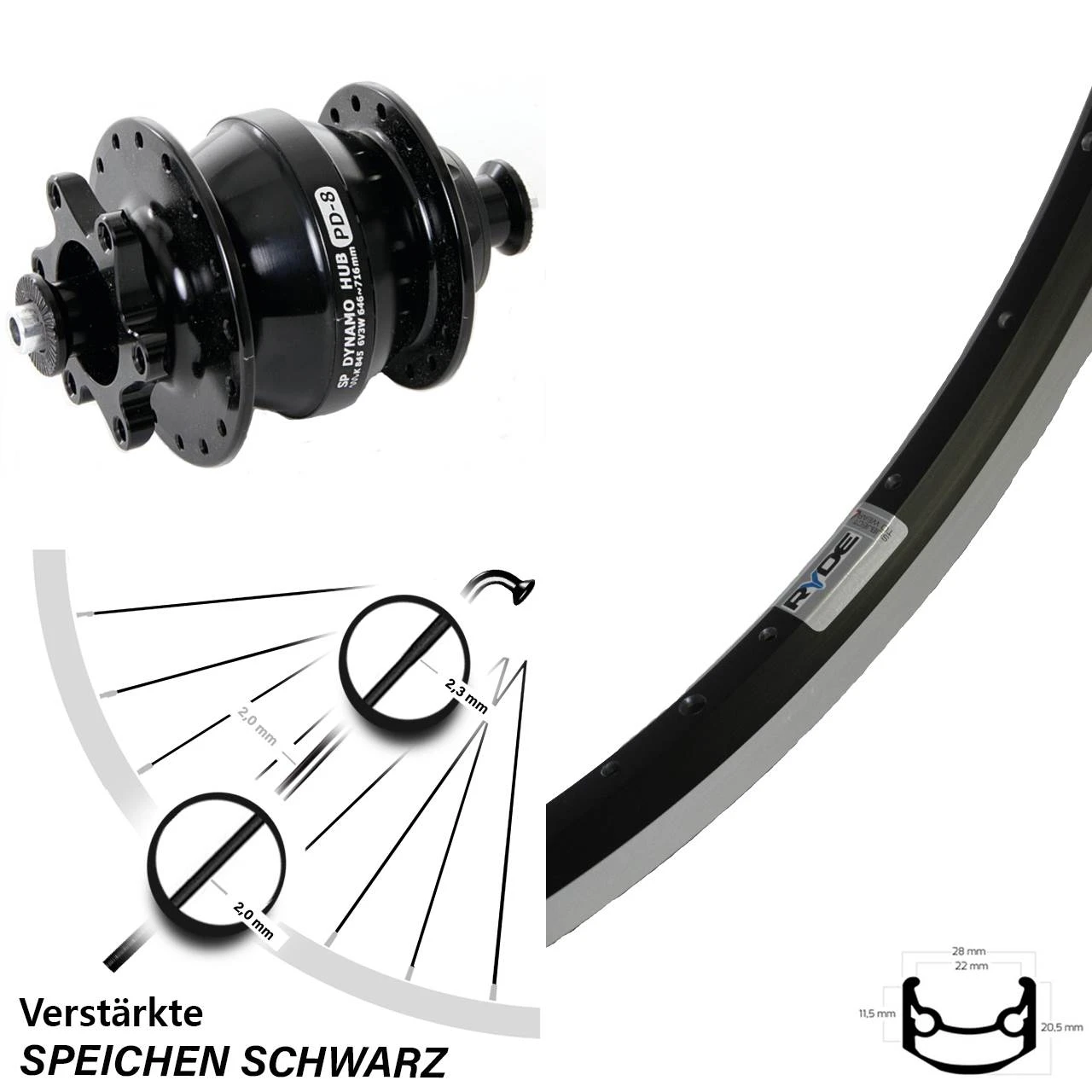 27,5 Zoll Ryde Andra 35 Shutter Precision Nabendynamo PD-8 Für Scheibenbremse Schwarz 3 27,5 Zoll Ryde Andra 35 Shutter Precision Nabendynamo PD-8 Für Scheibenbremse Schwarz