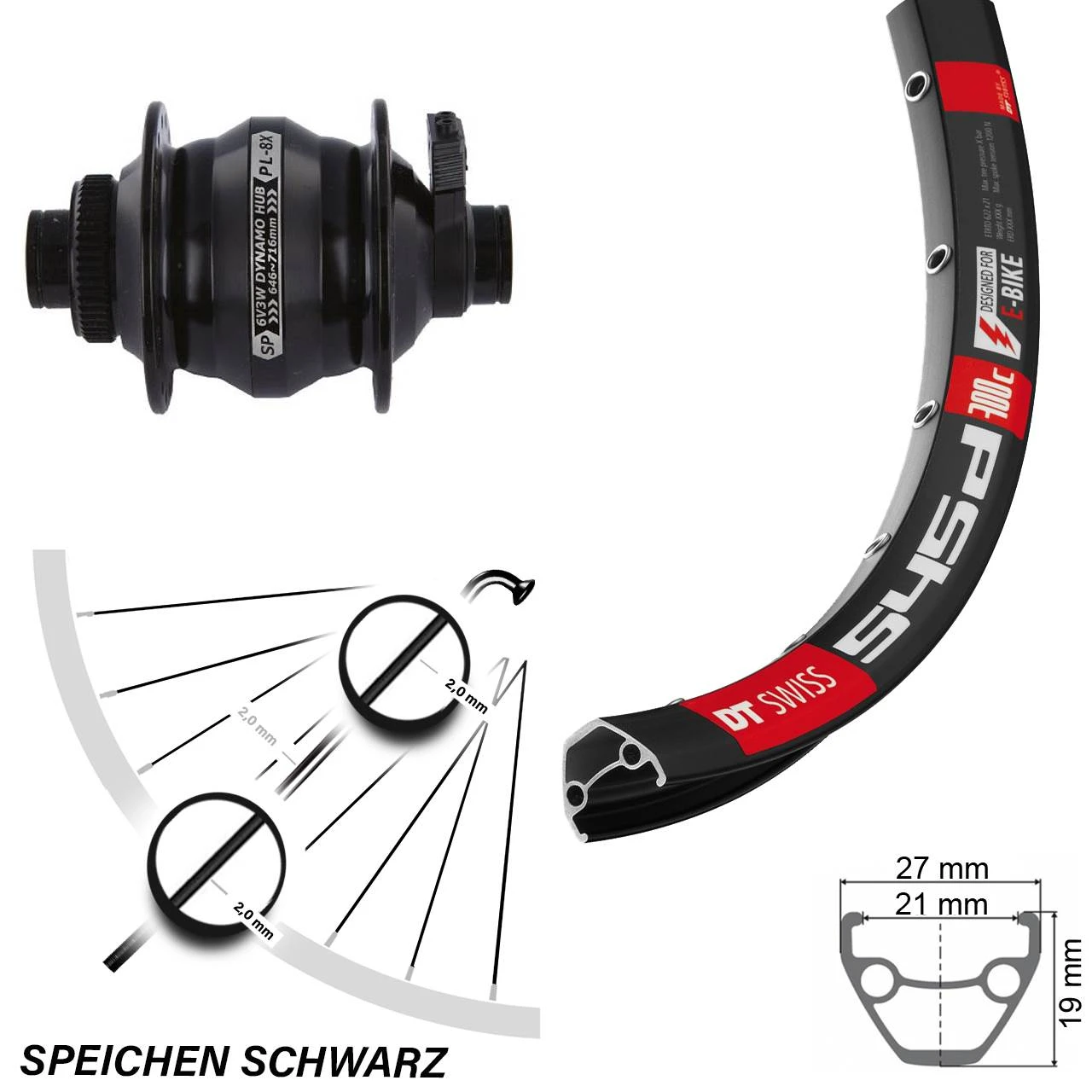 Dt-swiss Shutter Nabendynamo DT Swiss 545 Vorderrad 28-29 Zoll Für Steckachse 3 Dt-swiss Shutter Nabendynamo DT Swiss 545 Vorderrad 28-29 Zoll Für Steckachse