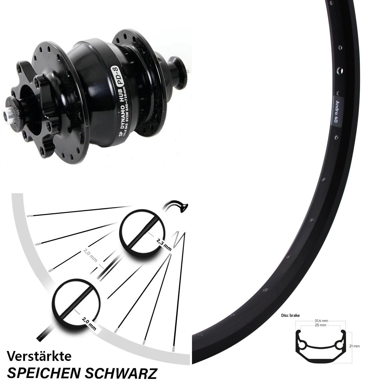 Shutter PD-8 Nabendynamo Vorderrad 20 Zoll Ryde Andra 40 Schwarz 3 Shutter PD-8 Nabendynamo Vorderrad 20 Zoll Ryde Andra 40 Schwarz