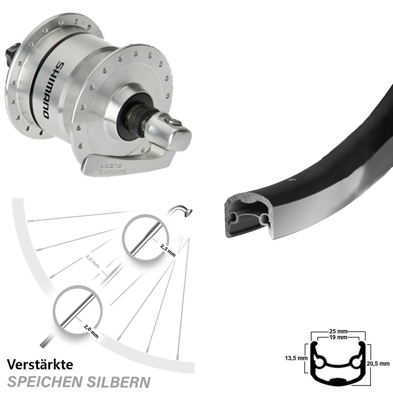 Vorderrad 28 Zoll Ryde Andra 30 Schwarz Shimano DH3N72 Nabendynamo 3 Vorderrad 28 Zoll Ryde Andra 30 Schwarz Shimano DH3N72 Nabendynamo