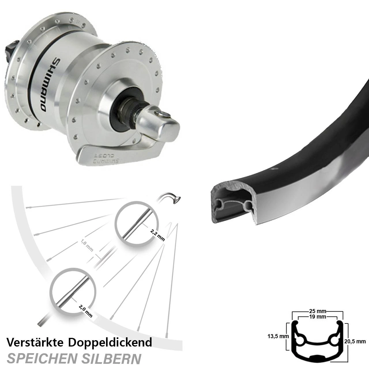 28 Zoll Vorderrad Ryde Andra 30 Schwarz Shimano DH3N72 Nabendynamo 3 28 Zoll Vorderrad Ryde Andra 30 Schwarz Shimano DH3N72 Nabendynamo