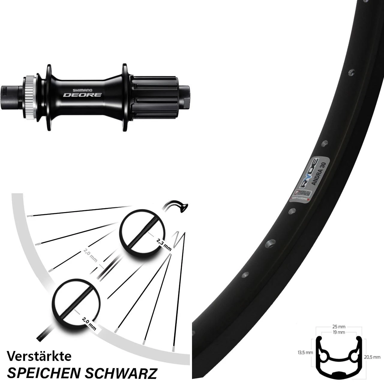 Hinterrad 26 Zoll Ryde Andra 30 Disc 142 Mm Shimano FH-M6010 3 Hinterrad 26 Zoll Ryde Andra 30 Disc 142 Mm Shimano FH-M6010