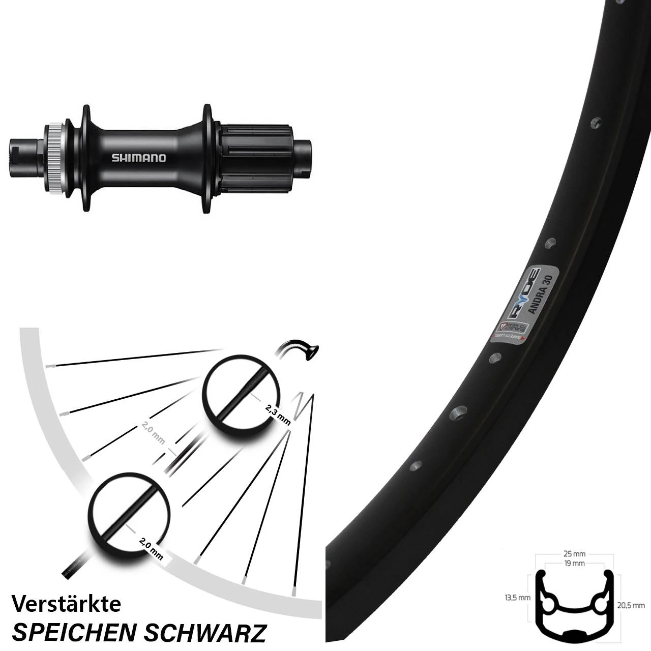 29 Zoll Hinterrad Ryde Andra 30 Disc Mit Shimano FH-MT400 Nabe 3 29 Zoll Hinterrad Ryde Andra 30 Disc Mit Shimano FH-MT400 Nabe