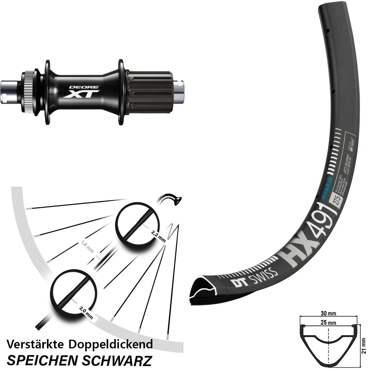 Dt-swiss 27,5 Zoll Hinterrad DT Swiss HX 491 Mit Shimano XT Boost Nabe 3 Dt-swiss 27,5 Zoll Hinterrad DT Swiss HX 491 Mit Shimano XT Boost Nabe