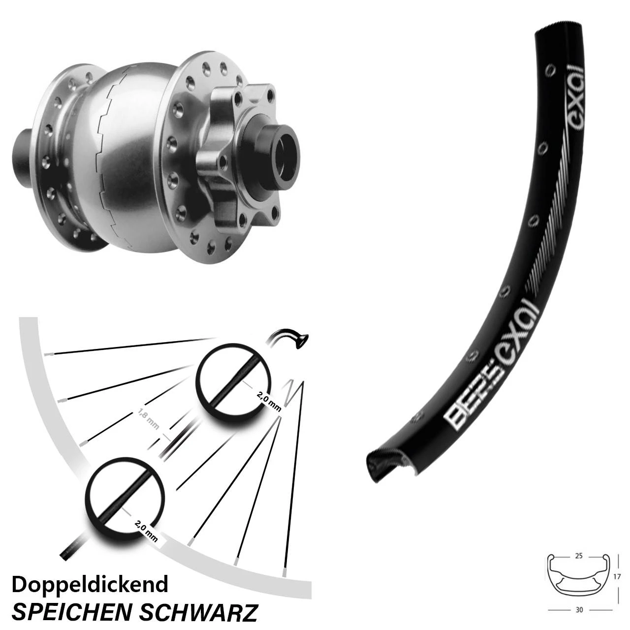 Nabendynamo Vorderrad Son 28-15 Disc Silbern Eloxiert Exal BE 25 27,5 Zoll 3 Nabendynamo Vorderrad Son 28-15 Disc Silbern Eloxiert Exal BE 25 27,5 Zoll