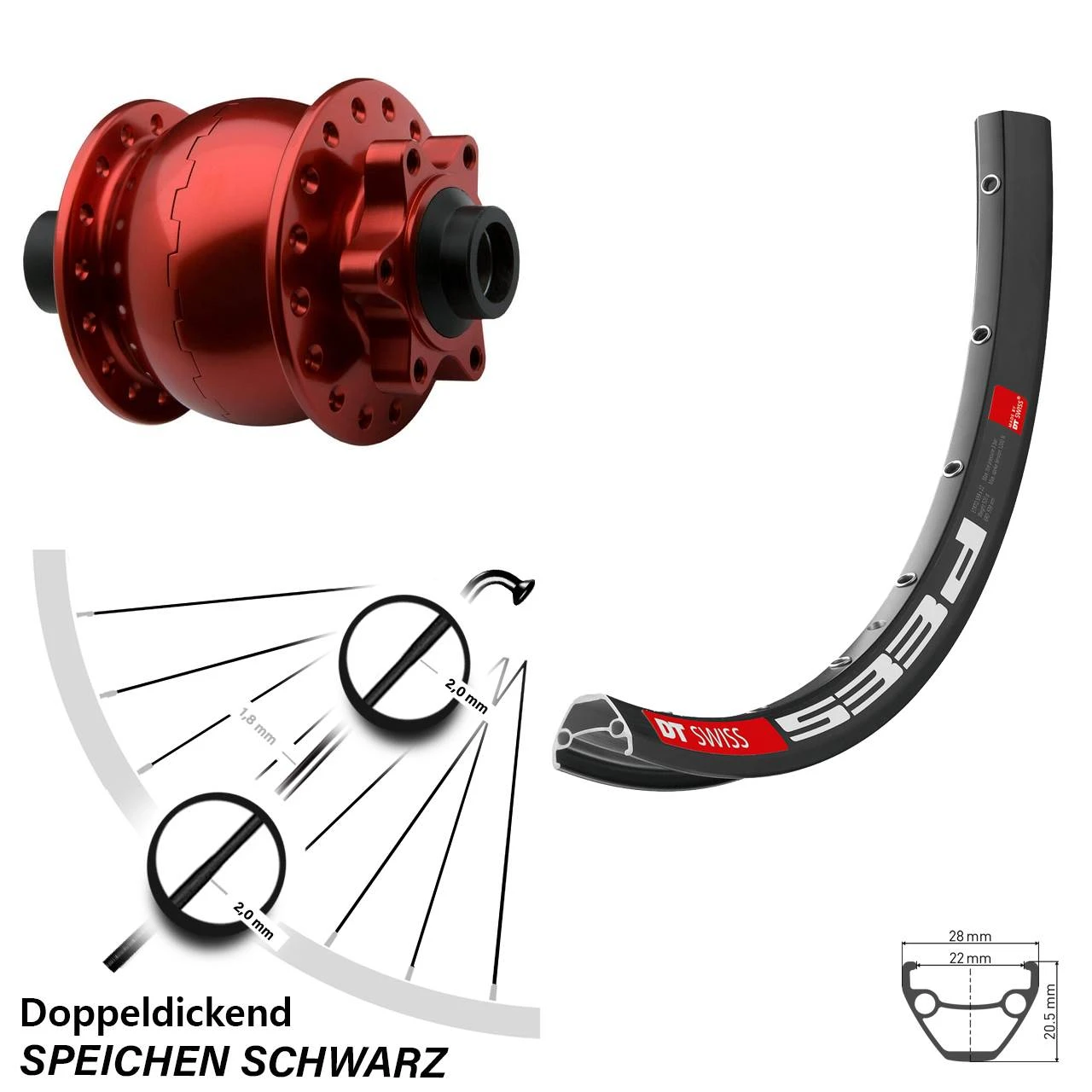 Dt-swiss Vorderrad 26 Zoll DT Swiss 533 D Son 28-15 Nabendynamo Rot 3 Dt-swiss Vorderrad 26 Zoll DT Swiss 533 D Son 28-15 Nabendynamo Rot
