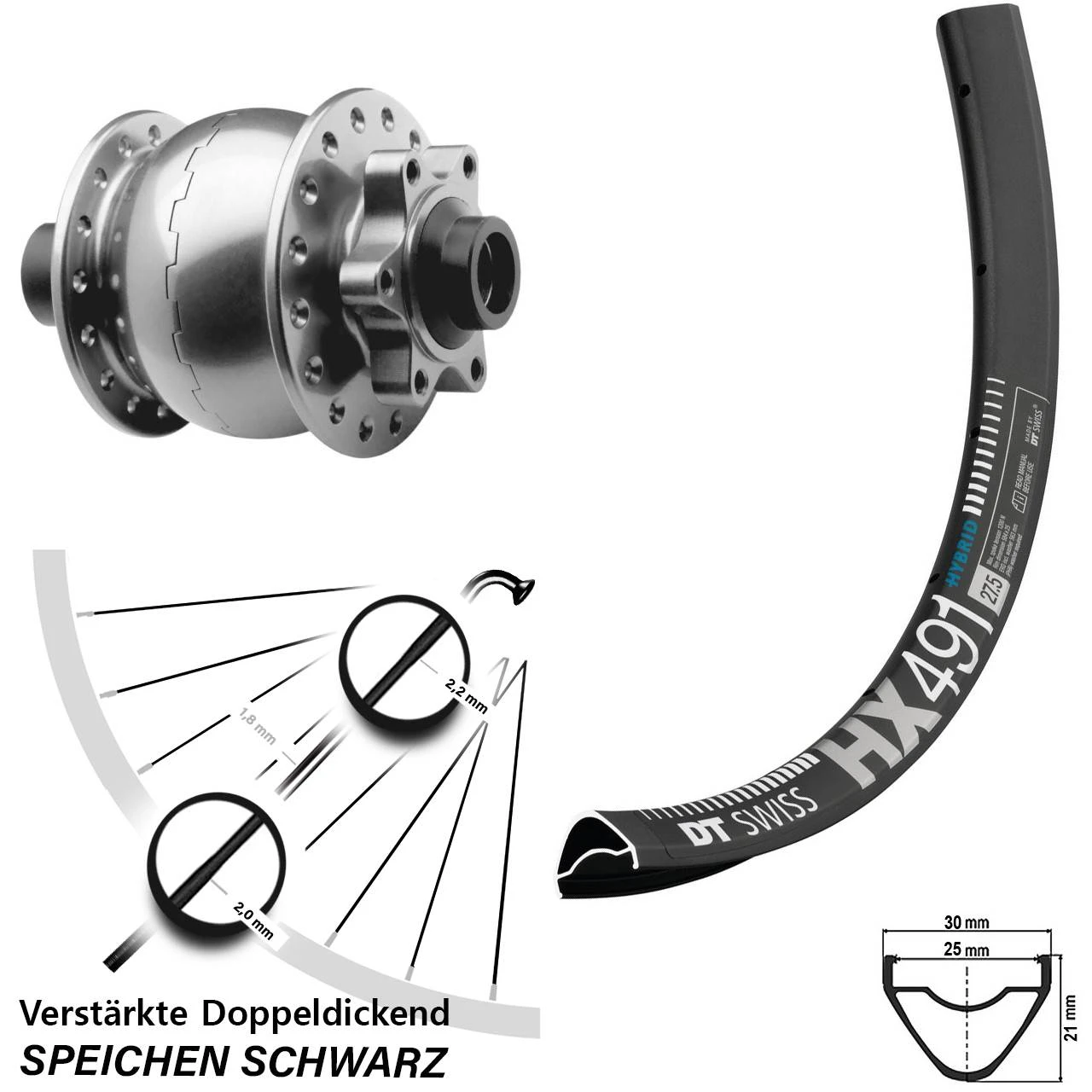 Dt-swiss 27,5 Zoll Vorderrad Mit Nabendynamo DT Swiss HX 491 Son 28-15 Disc Silbern Eloxiert 3 Dt-swiss 27,5 Zoll Vorderrad Mit Nabendynamo DT Swiss HX 491 Son 28-15 Disc Silbern Eloxiert