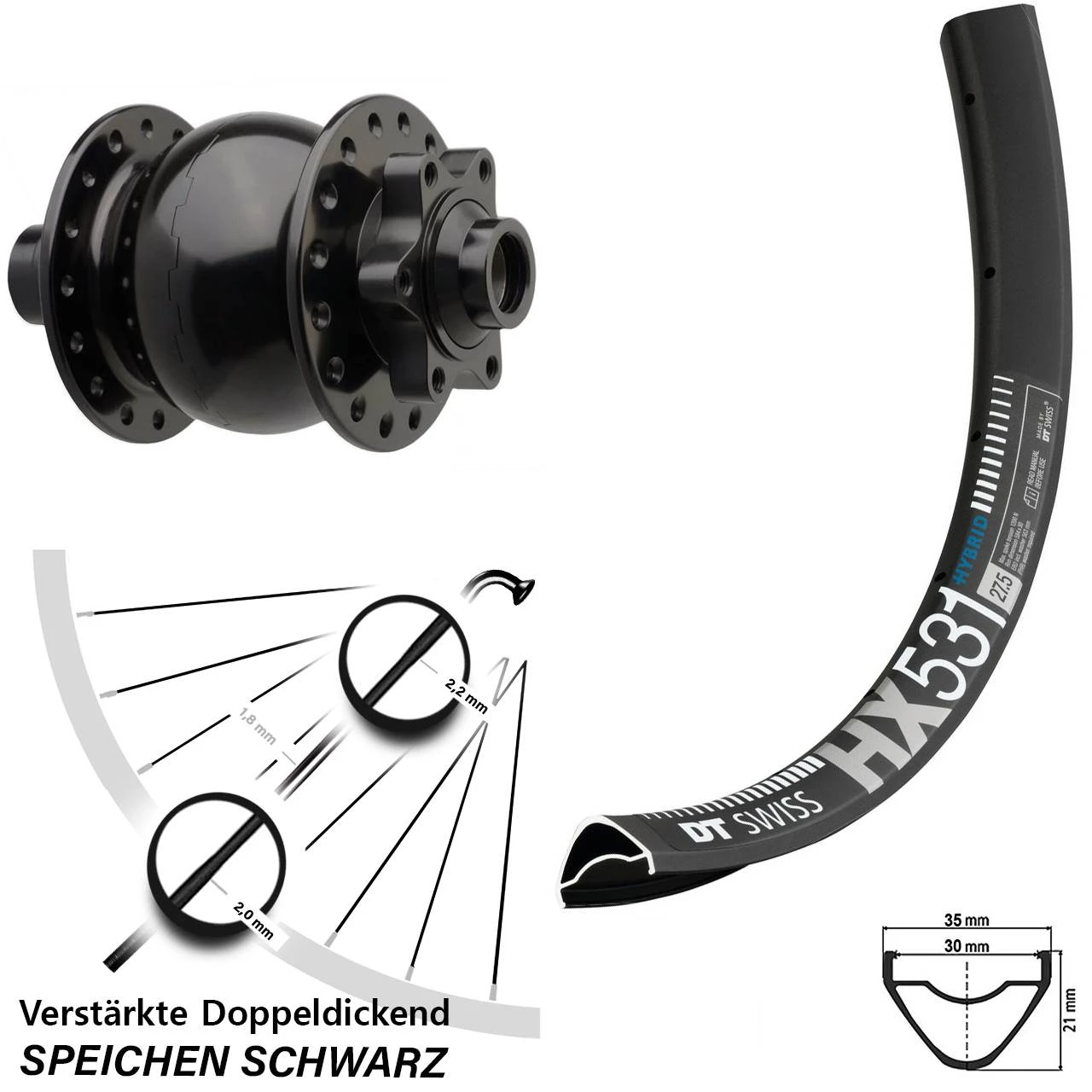 Dt-swiss 27,5+ Zoll Vorderrad DT Swiss HX 531 Son Nabendynamo 3 Dt-swiss 27,5+ Zoll Vorderrad DT Swiss HX 531 Son Nabendynamo