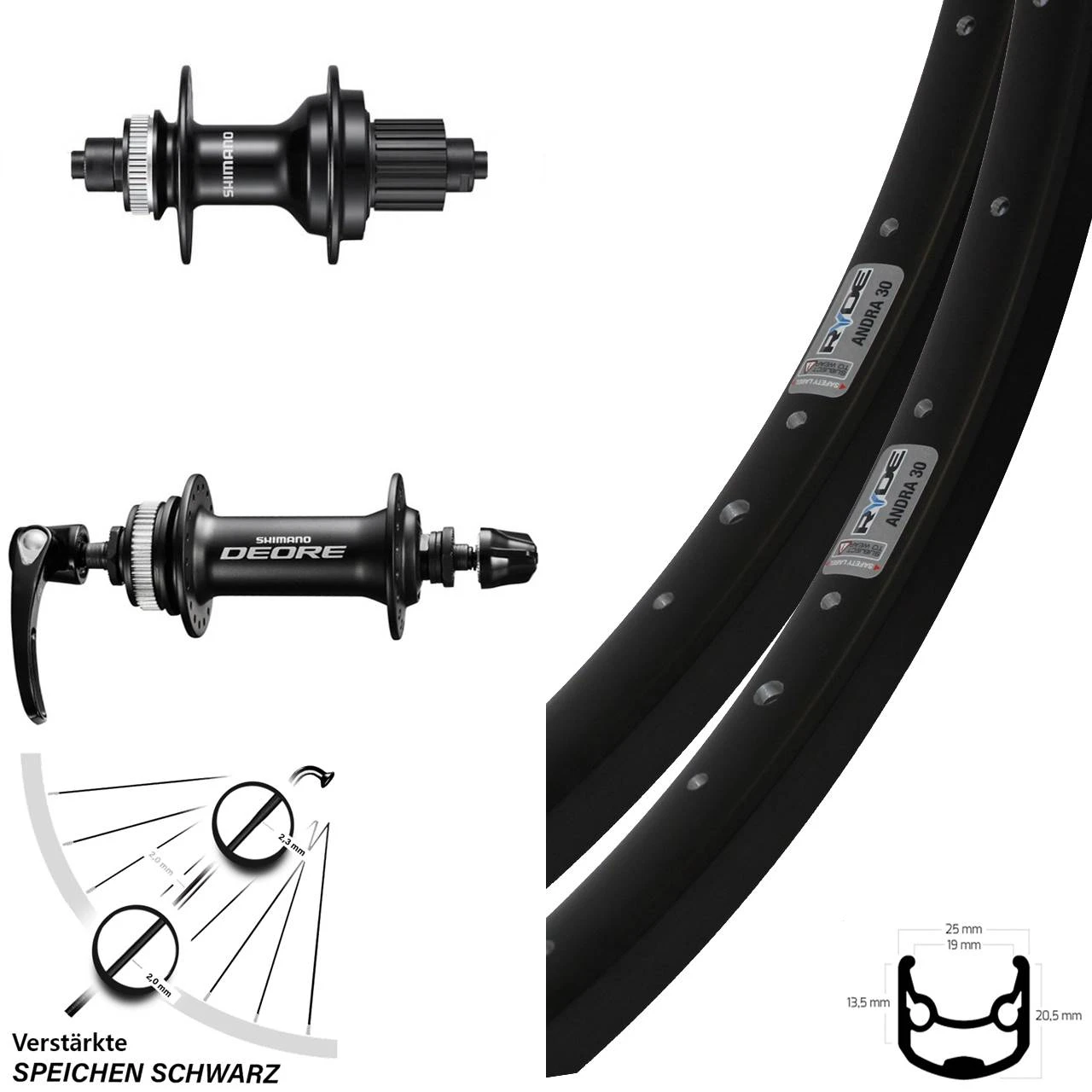 Laufradsatz 28/29 Zoll Ryde Andra 30 Shimano Deore MT 500 Micro Spline 12-fach 3 Laufradsatz 28/29 Zoll Ryde Andra 30 Shimano Deore MT 500 Micro Spline 12-fach