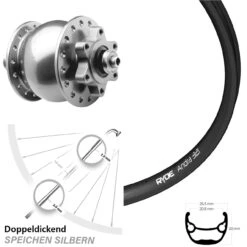Son 28 Zoll Silbern 6-Loch Nabendynamo Vorderrad Ryde Andra 321