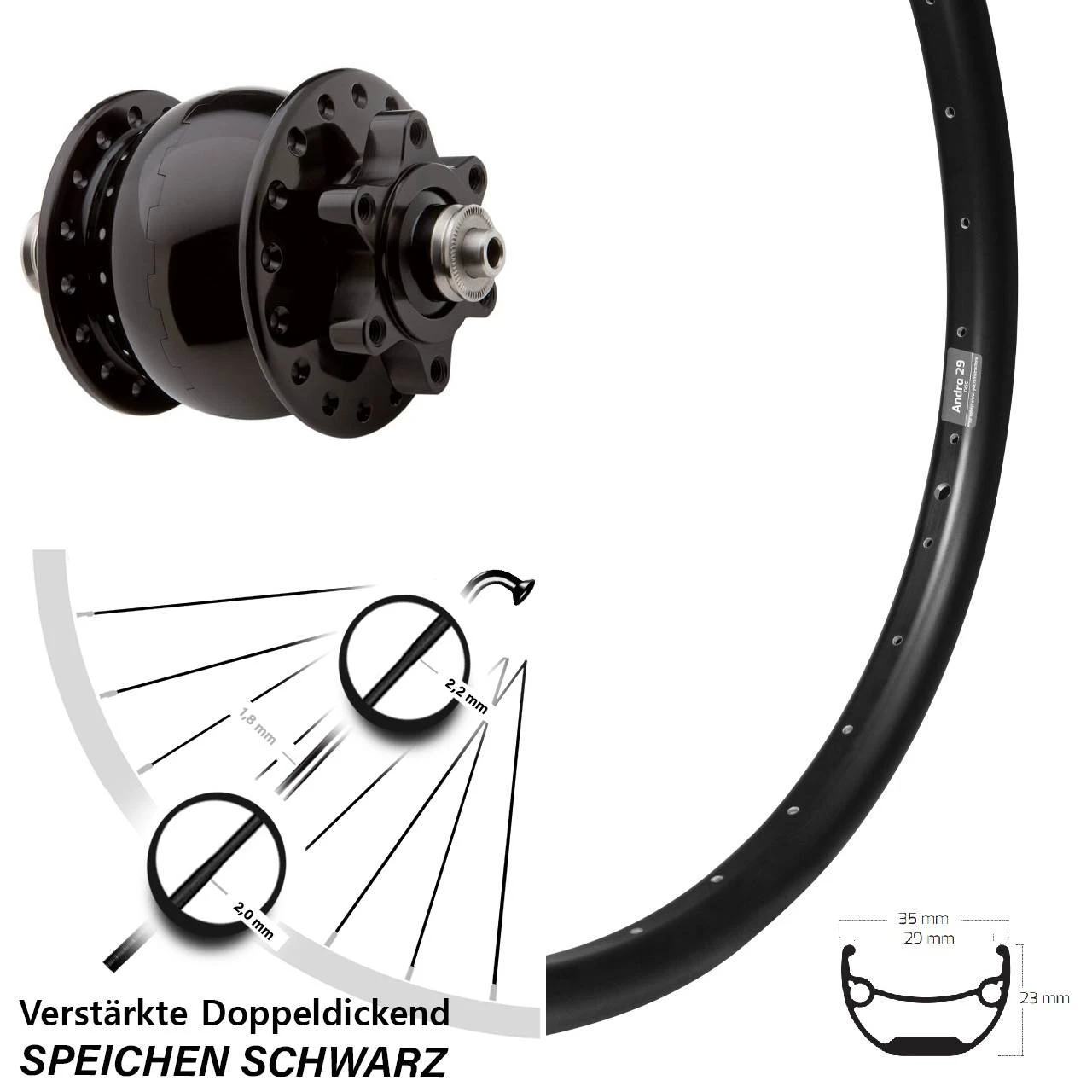 Ryde Vorderrad Andra29 27,5 Zoll Nabendynamo Son28 3 Ryde Vorderrad Andra29 27,5 Zoll Nabendynamo Son28