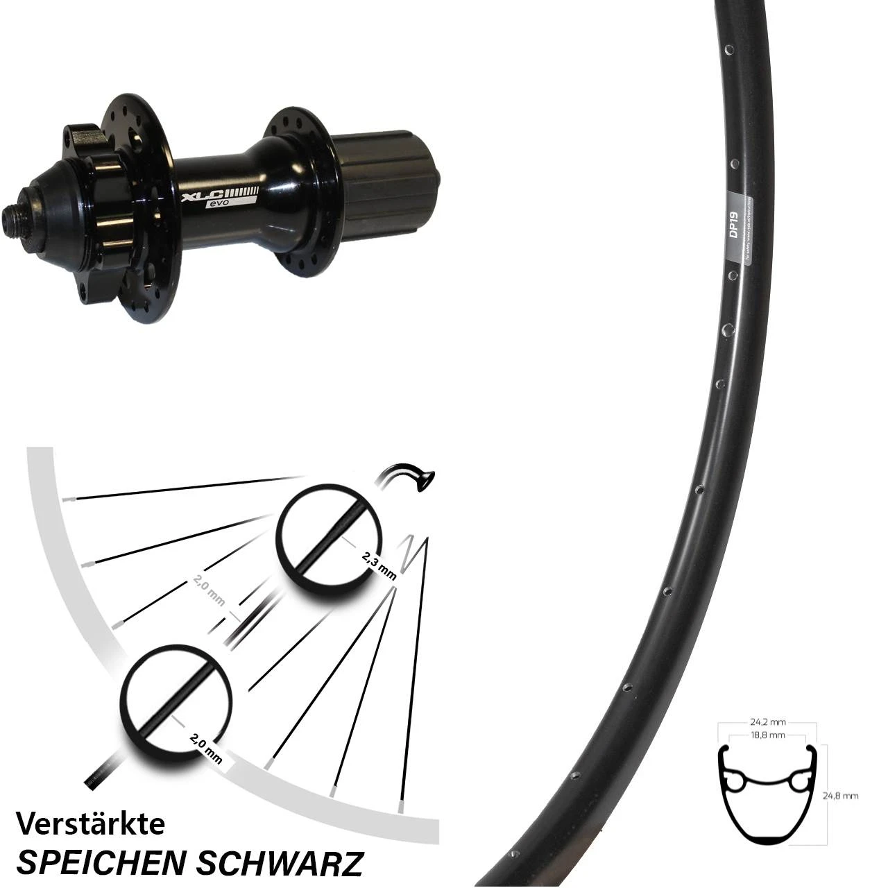 Hinterrad 29 Zoll Rodi Ryde DP 19 XLC Evo 8-11-fach Schwarz 3 Hinterrad 29 Zoll Rodi Ryde DP 19 XLC Evo 8-11-fach Schwarz