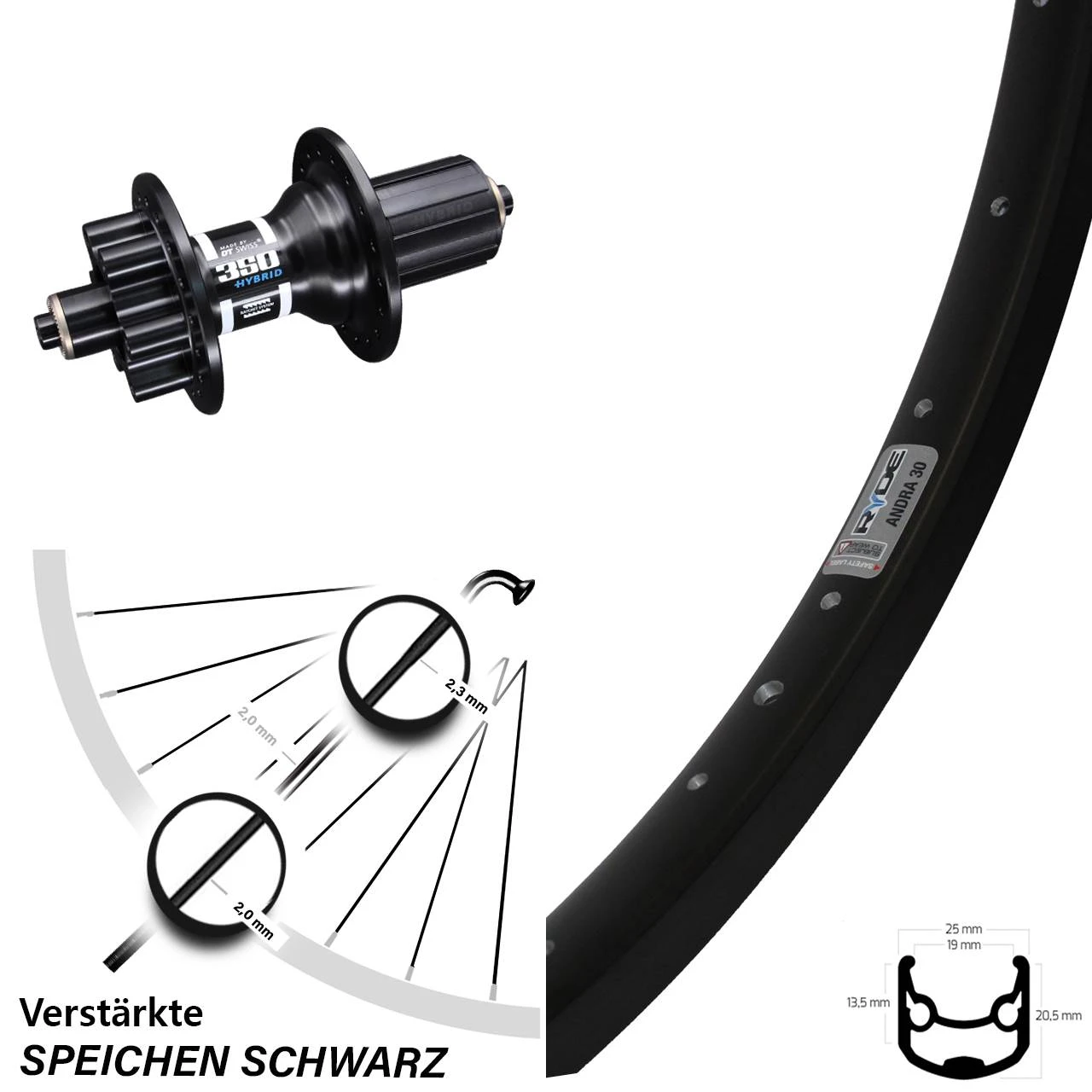 28-29 Zoll Ryde Andra 30 Disc Hinterrad DT Swiss 350 Hybrid 5/135 Mm 3 28-29 Zoll Ryde Andra 30 Disc Hinterrad DT Swiss 350 Hybrid 5/135 Mm