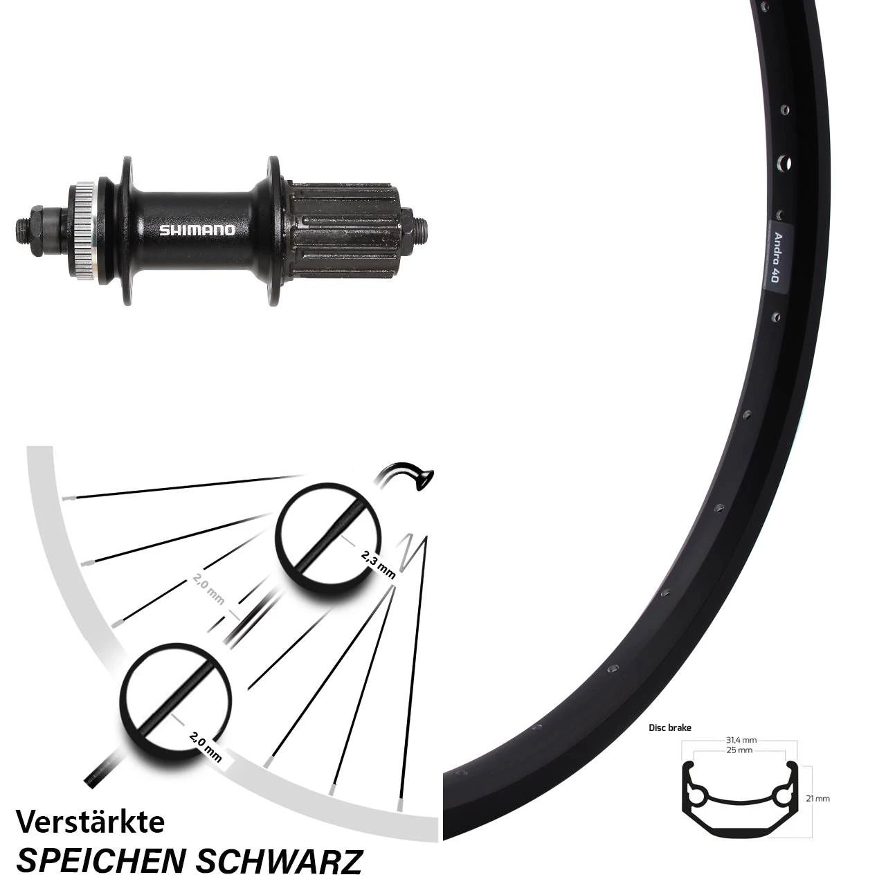 20 Zoll Hinterrad Ryde Andra 40 Disc Shimano UR600 11 Fach 3 20 Zoll Hinterrad Ryde Andra 40 Disc Shimano UR600 11 Fach