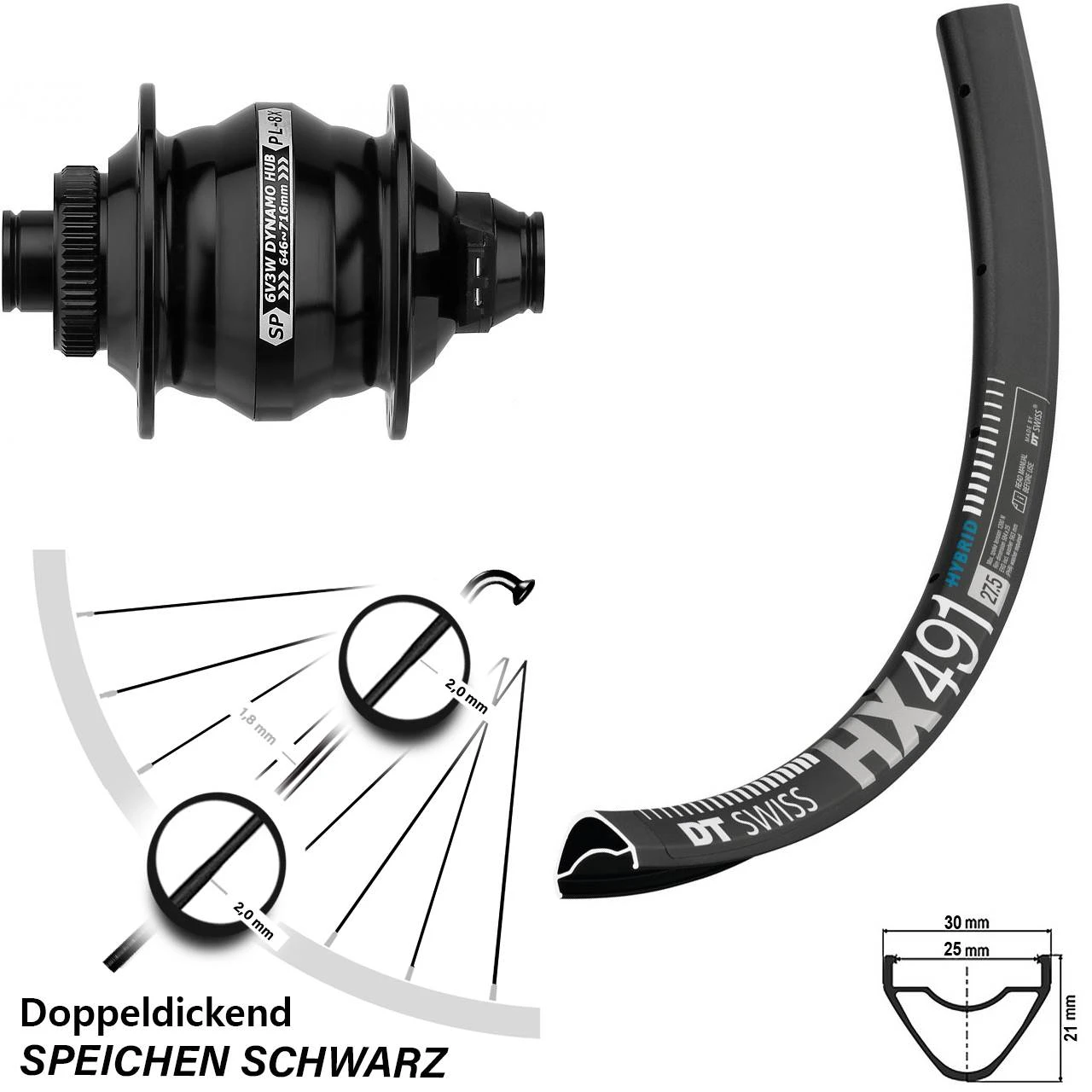 Dt-swiss 27,5 Zoll Nabendynamolaufrad DT Swiss HX 491 Shutter Precision PL-8X-M 12x100 3 Dt-swiss 27,5 Zoll Nabendynamolaufrad DT Swiss HX 491 Shutter Precision PL-8X-M 12x100