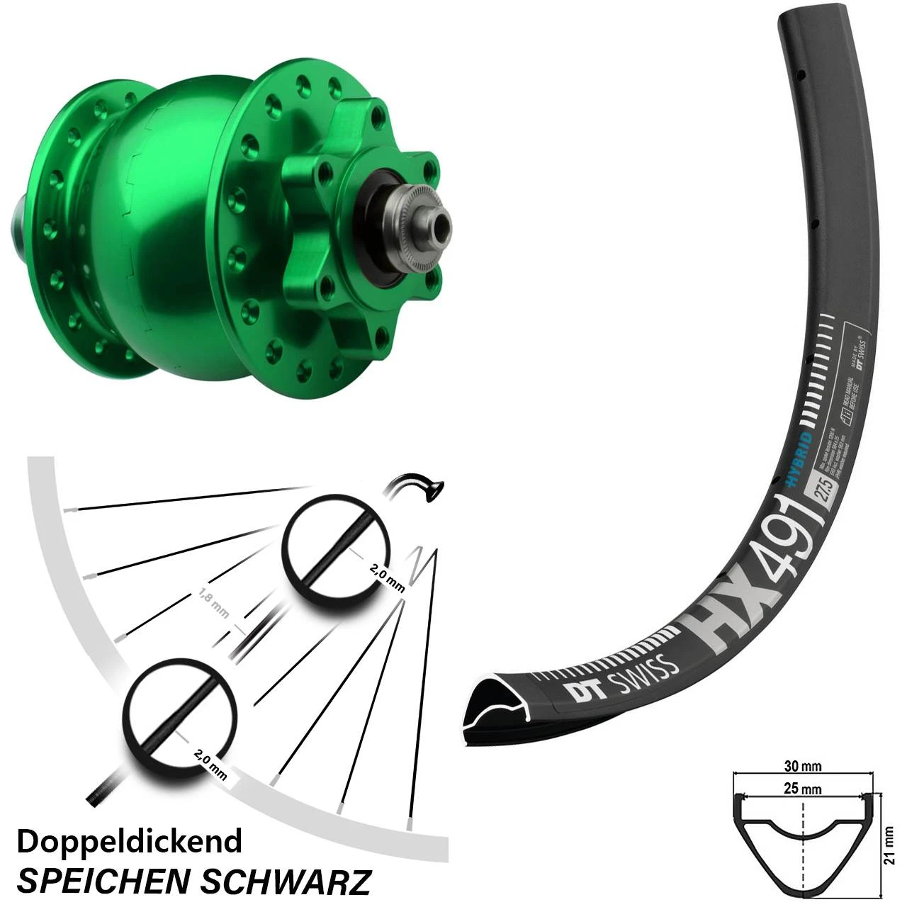 Dt-swiss 29 Zoll DT Swiss HX 491 SON 28 Nabendynamo Grün 6-Loch Vorderrad 3 Dt-swiss 29 Zoll DT Swiss HX 491 SON 28 Nabendynamo Grün 6-Loch Vorderrad