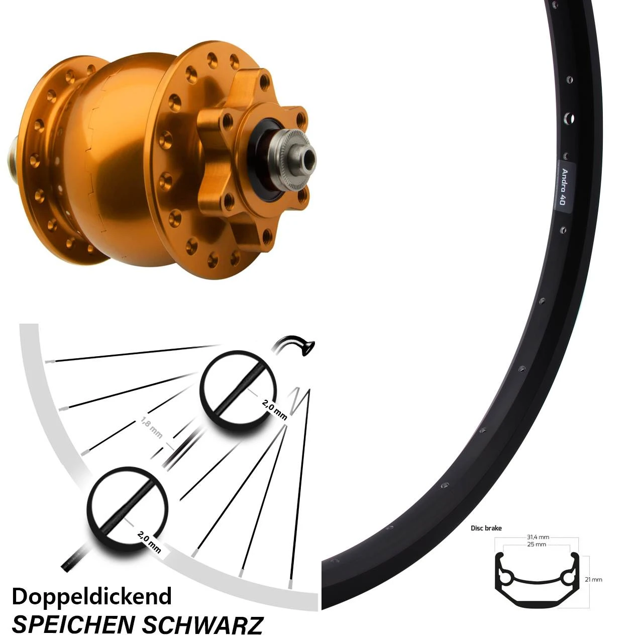 27,5 Zoll Vorderes Rad Mit SON 28 Orange Disc 6-Loch Nabendynamo Ryde Andra 40 3 27,5 Zoll Vorderes Rad Mit SON 28 Orange Disc 6-Loch Nabendynamo Ryde Andra 40