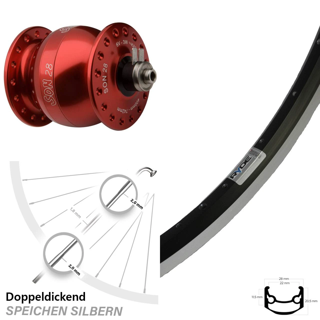 26 Zoll Vorderrad Ryde Andra 35 Son28 3 26 Zoll Vorderrad Ryde Andra 35 Son28