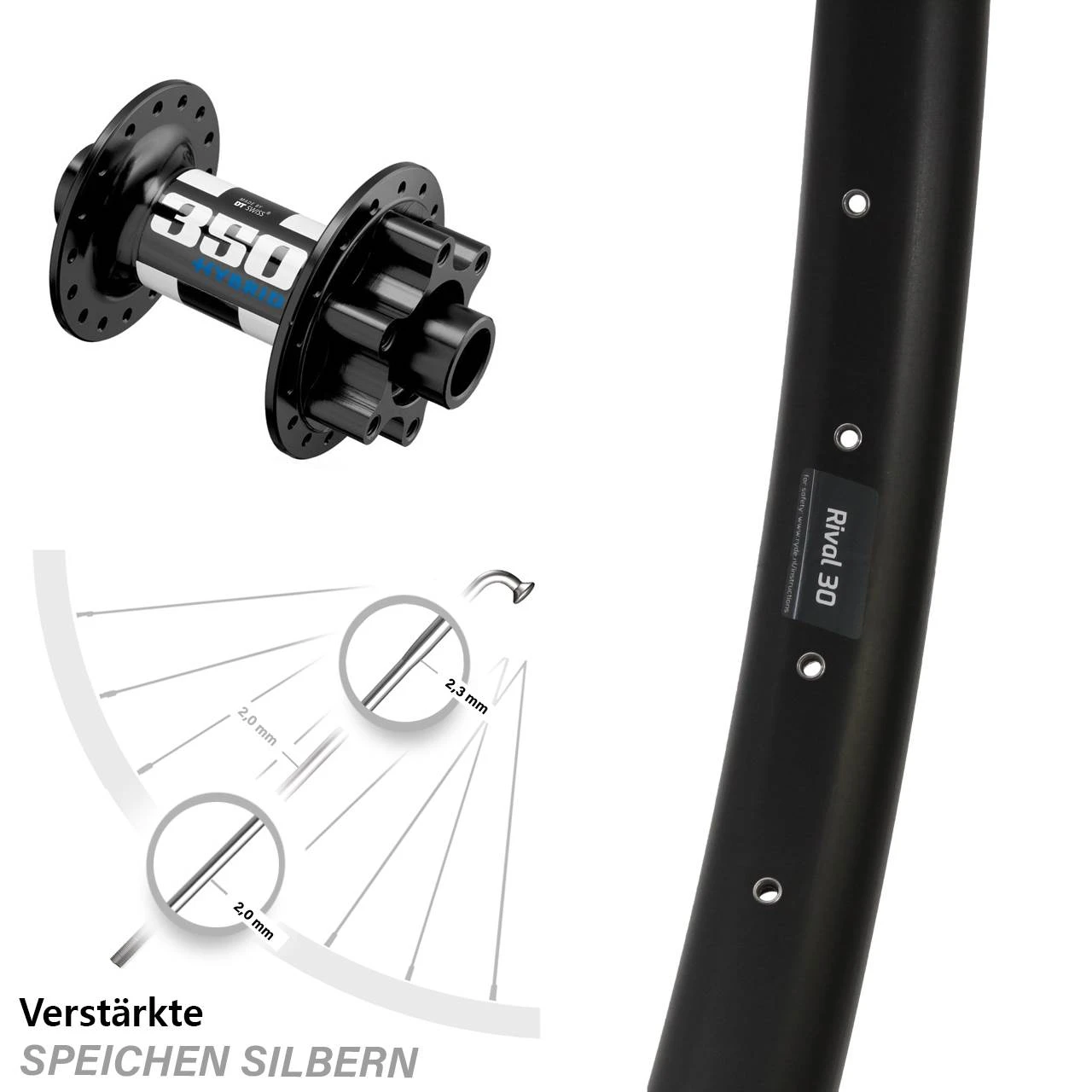 27,5 Zoll Vorderrad Ryde Rival 30 Disc Mit DT Swiss 350 Boost Hybrid 3 27,5 Zoll Vorderrad Ryde Rival 30 Disc Mit DT Swiss 350 Boost Hybrid