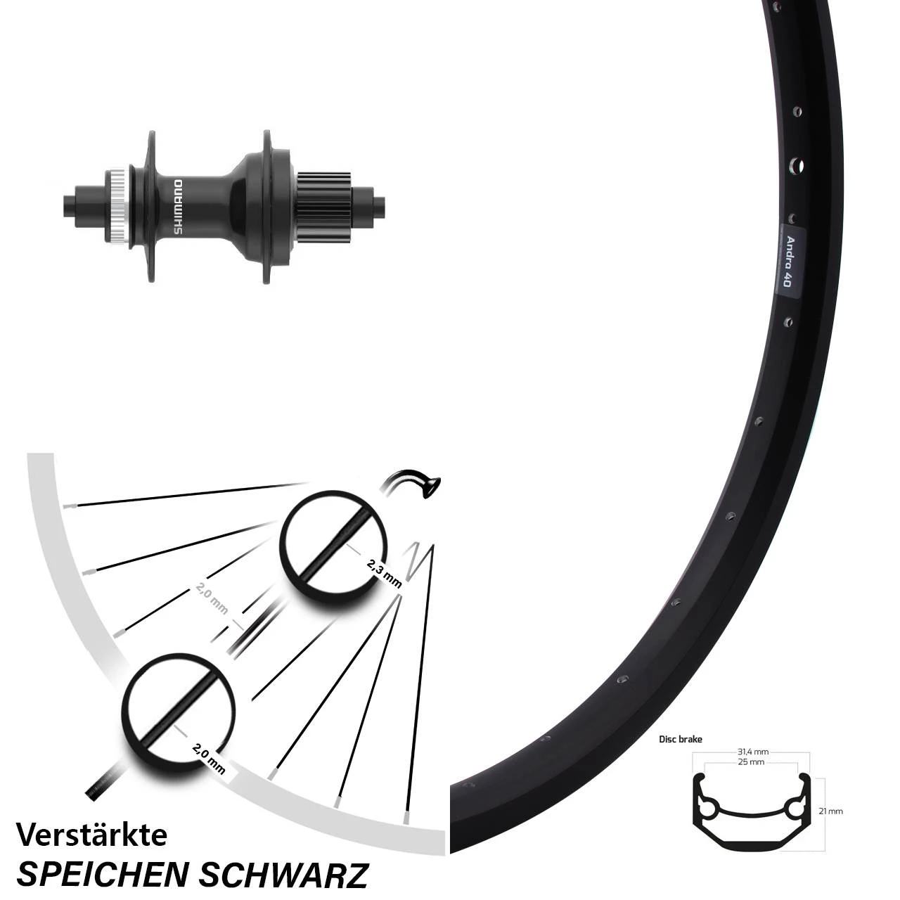 Ryde Andra 40 Disc Hinterrad 27,5 Zoll Mit Shimano FH-MT401 Micro Spline 5/135 Mm 3 Ryde Andra 40 Disc Hinterrad 27,5 Zoll Mit Shimano FH-MT401 Micro Spline 5/135 Mm
