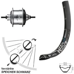 Dt-swiss Hinterrad DT Swiss H 552 Disc 28 Zoll Schwarz Mit Shimano Alfine Silbern 11-Gang