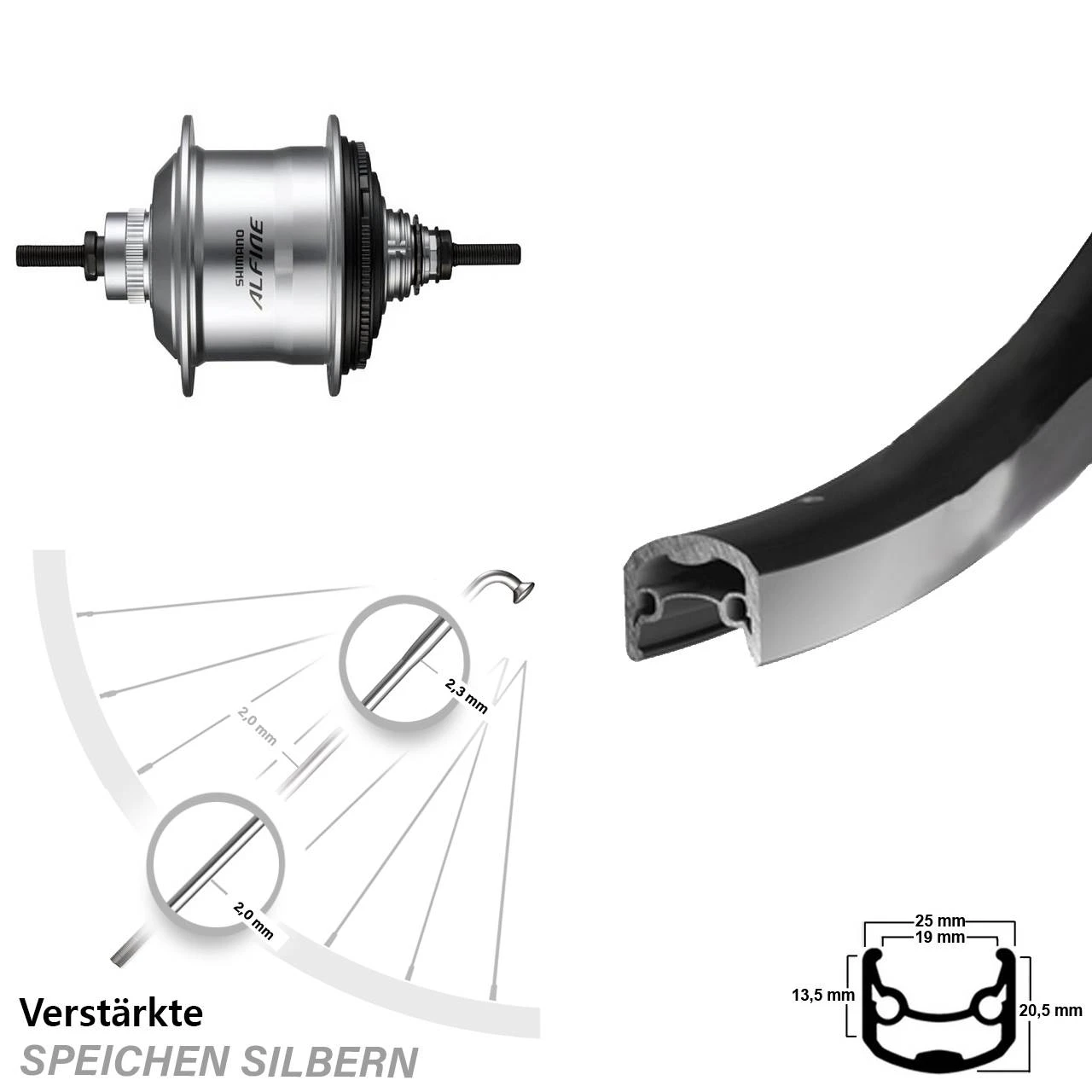 28 Zoll Hinterrad Ryde Andra 30 Shimano Alfine Silbern 11-Gang 3 28 Zoll Hinterrad Ryde Andra 30 Shimano Alfine Silbern 11-Gang