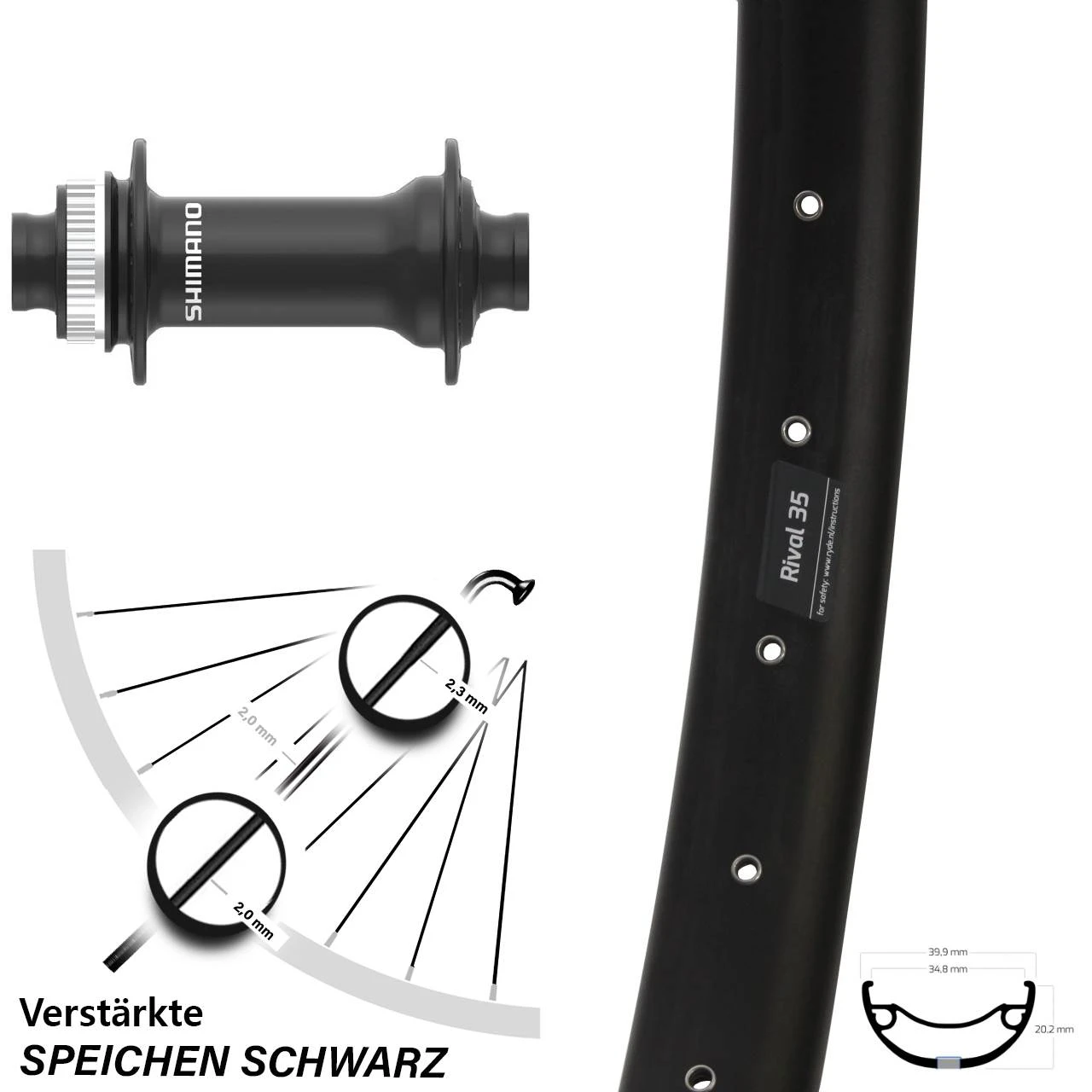 Vorderrad 27,5+ Zoll Ryde Rival 35 Centerlock 15x110 Mm Shimano HB-MT410-B 3 Vorderrad 27,5+ Zoll Ryde Rival 35 Centerlock 15x110 Mm Shimano HB-MT410-B