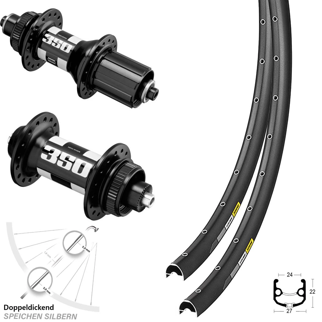 Laufradsatz Gravel 27,5 Zoll Mavic XM 824 DT Swiss 350 Centerlock Shimano 11-fach 3 Laufradsatz Gravel 27,5 Zoll Mavic XM 824 DT Swiss 350 Centerlock Shimano 11-fach