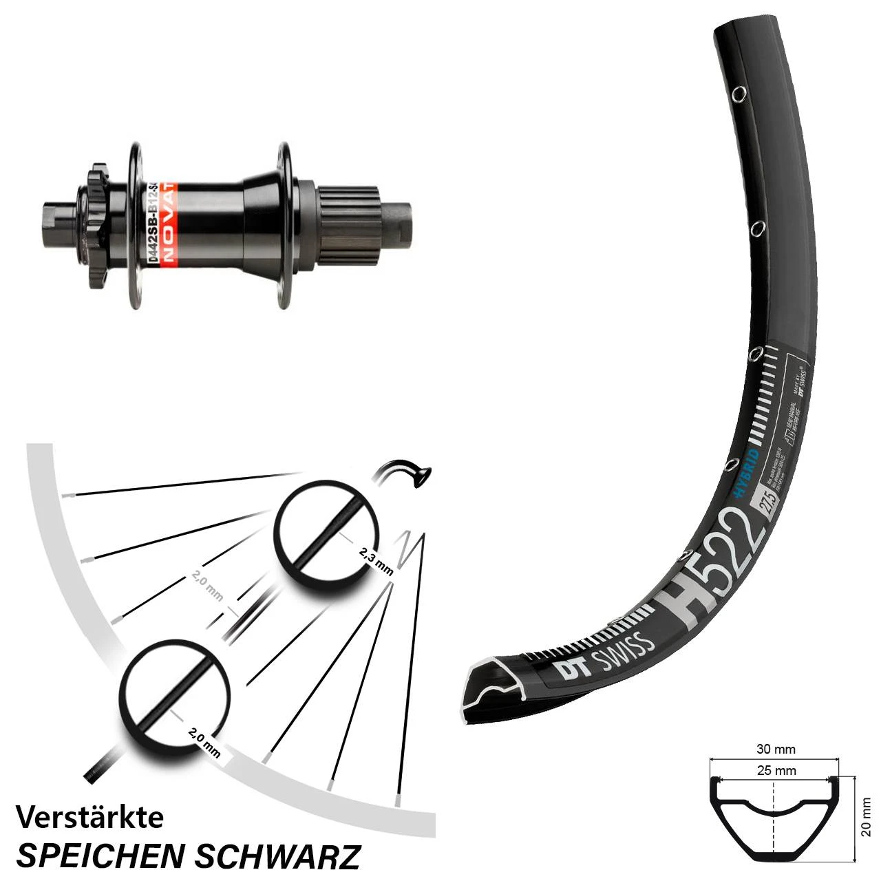 Dt-swiss 27,5 Zoll DT Swiss H 522 Mit Novatec D442 Boost Hinterrad Micro Spline 12-fach 3 Dt-swiss 27,5 Zoll DT Swiss H 522 Mit Novatec D442 Boost Hinterrad Micro Spline 12-fach
