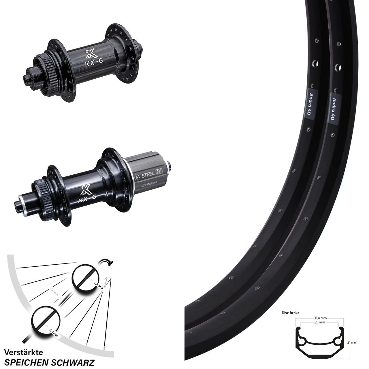 20 Zoll Laufradsatz Ryde Andra 40 Disc Verstärkt KX-GS Nabe Schnellspanner Centerlock 3 20 Zoll Laufradsatz Ryde Andra 40 Disc Verstärkt KX-GS Nabe Schnellspanner Centerlock