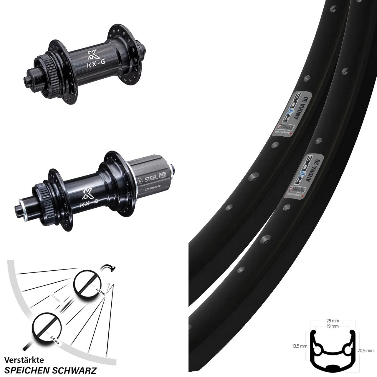 Laufradsatz Verstärkt 28 Zoll Ryde Andra 30 Disc KX-GS Nabe Schnellspanner Centerlock 3 Laufradsatz Verstärkt 28 Zoll Ryde Andra 30 Disc KX-GS Nabe Schnellspanner Centerlock