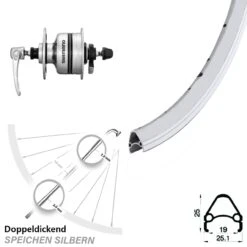 Shimano DH3N80 Nabendynamo Rodi Airline Fahrrad-Vorderrad 28 Zoll Silbern