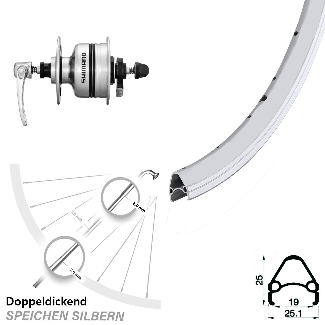 Shimano DH3N80 Nabendynamo Rodi Airline Fahrrad-Vorderrad 28 Zoll Silbern 3 Shimano DH3N80 Nabendynamo Rodi Airline Fahrrad-Vorderrad 28 Zoll Silbern