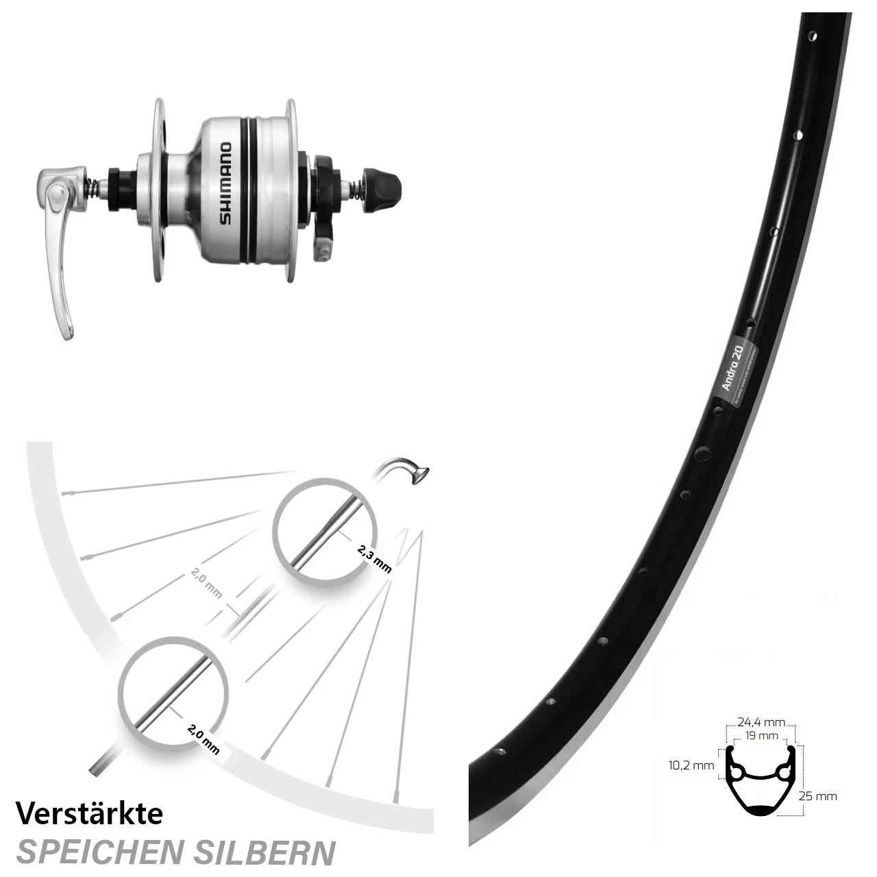 Shimano Nabendynamo DH3N80 Ryde Andra 20 Vorderrad 28 Zoll 3 Shimano Nabendynamo DH3N80 Ryde Andra 20 Vorderrad 28 Zoll