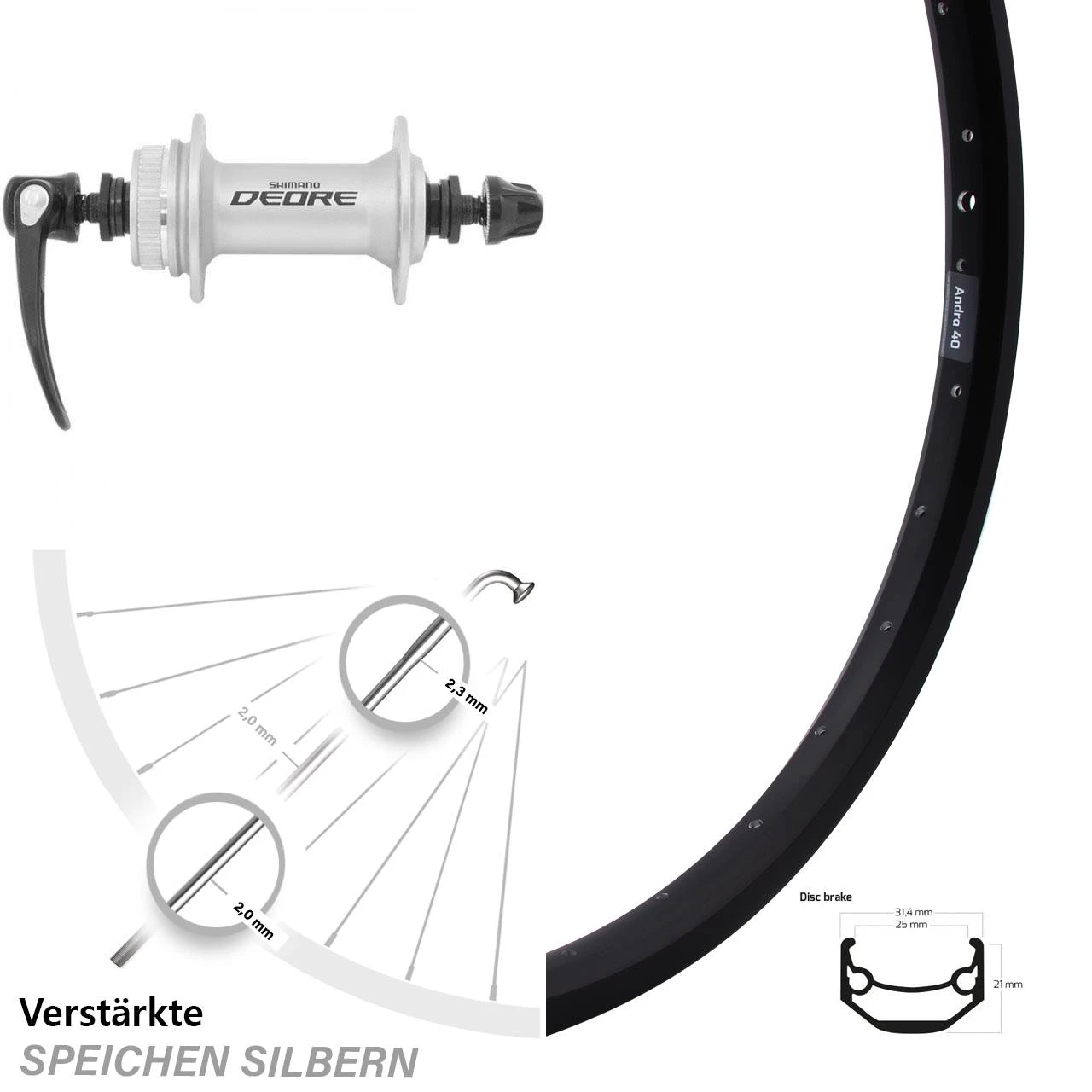 Shimano Deore HB-M595 Ryde Andra 40 Disc Vorderrad 20 Zoll 3 Shimano Deore HB-M595 Ryde Andra 40 Disc Vorderrad 20 Zoll