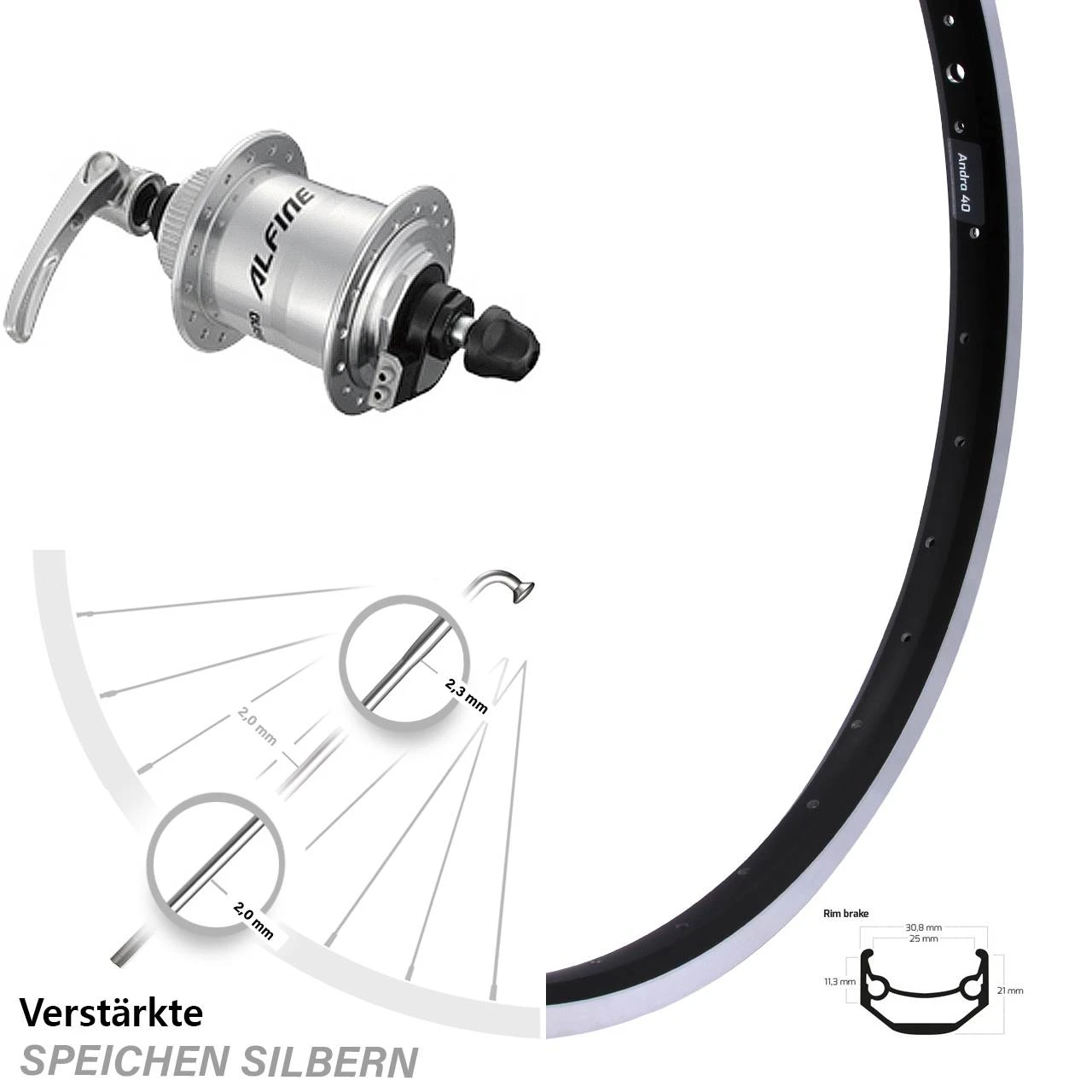 28 Zoll Vorderrad Mit Nabendynamo Ryde Andra 40 Shimano Alfine DH-S701 3 28 Zoll Vorderrad Mit Nabendynamo Ryde Andra 40 Shimano Alfine DH-S701